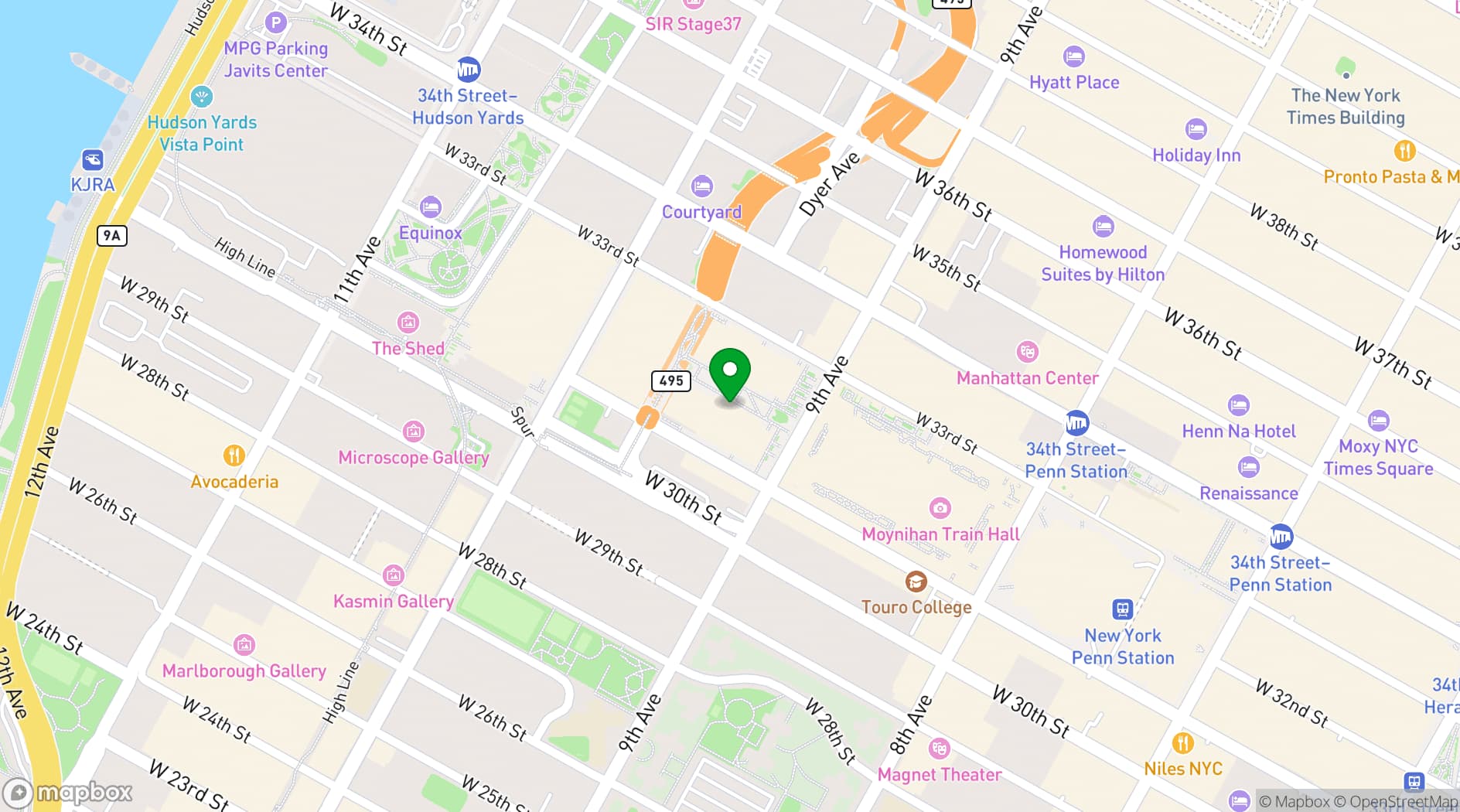 Map showing Manhattan West