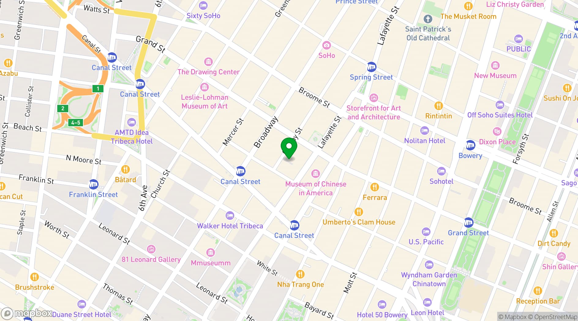 Map showing NoMo SoHo
