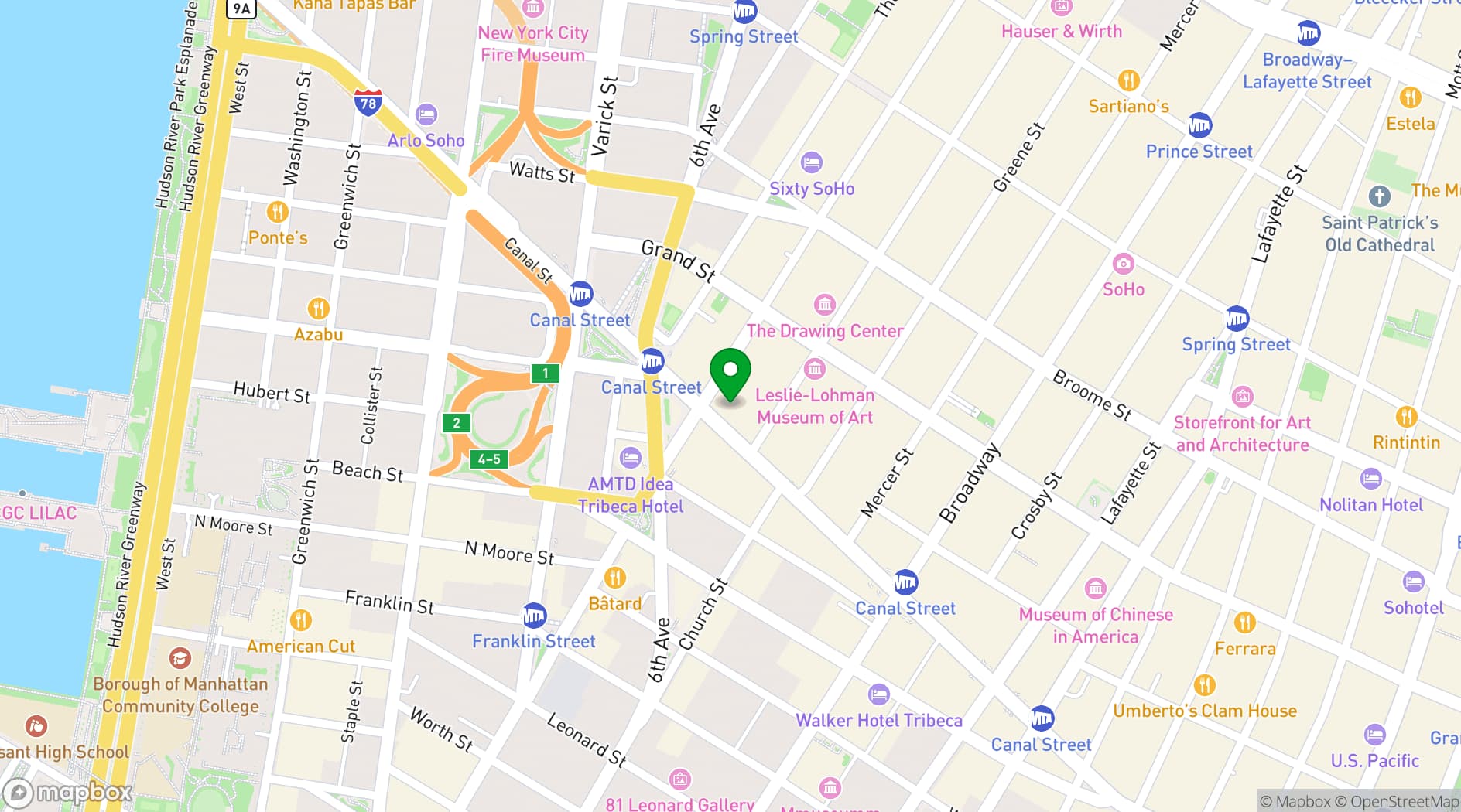 Map showing Tribeca Open Loft Space