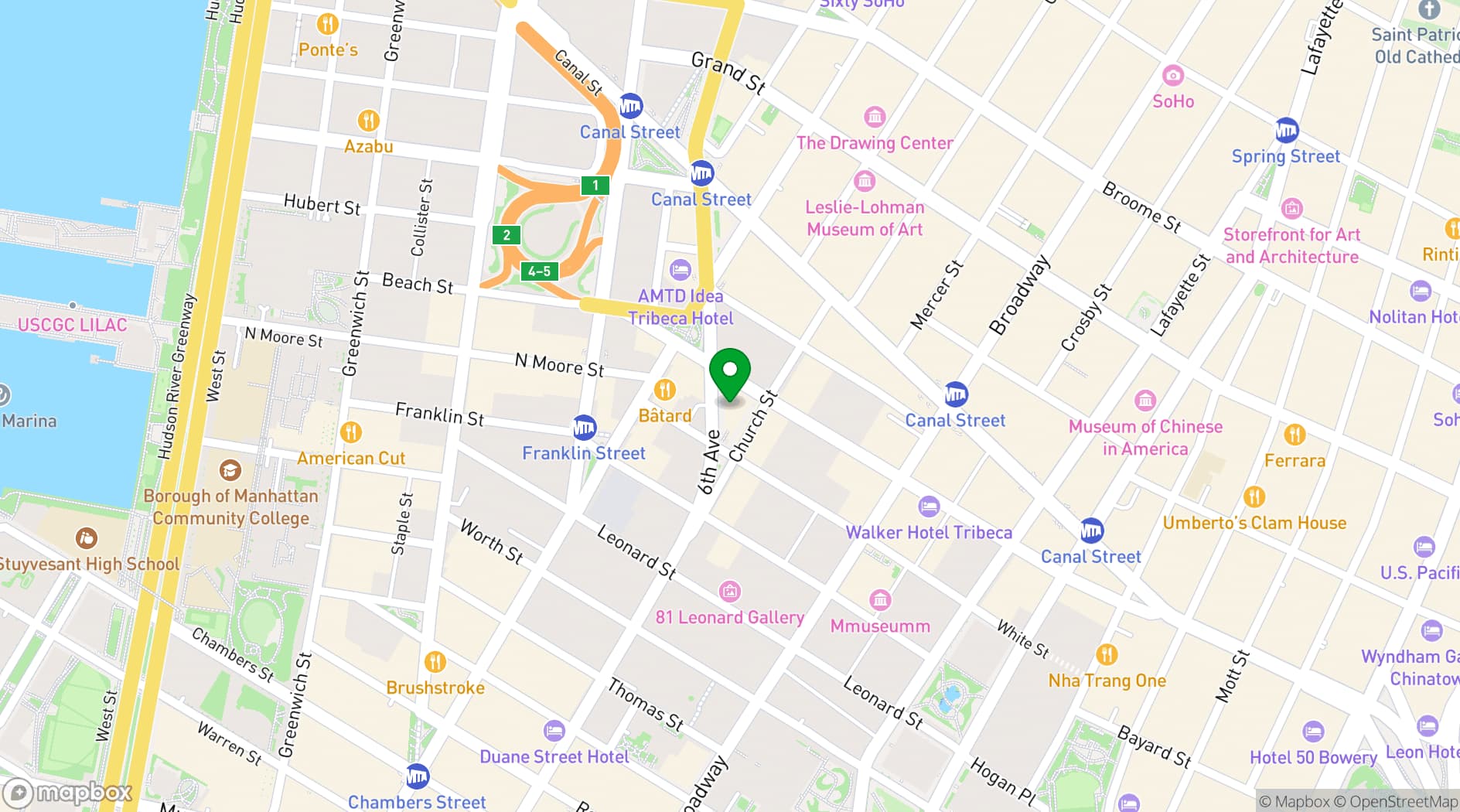 Map showing The Roxy Hotel