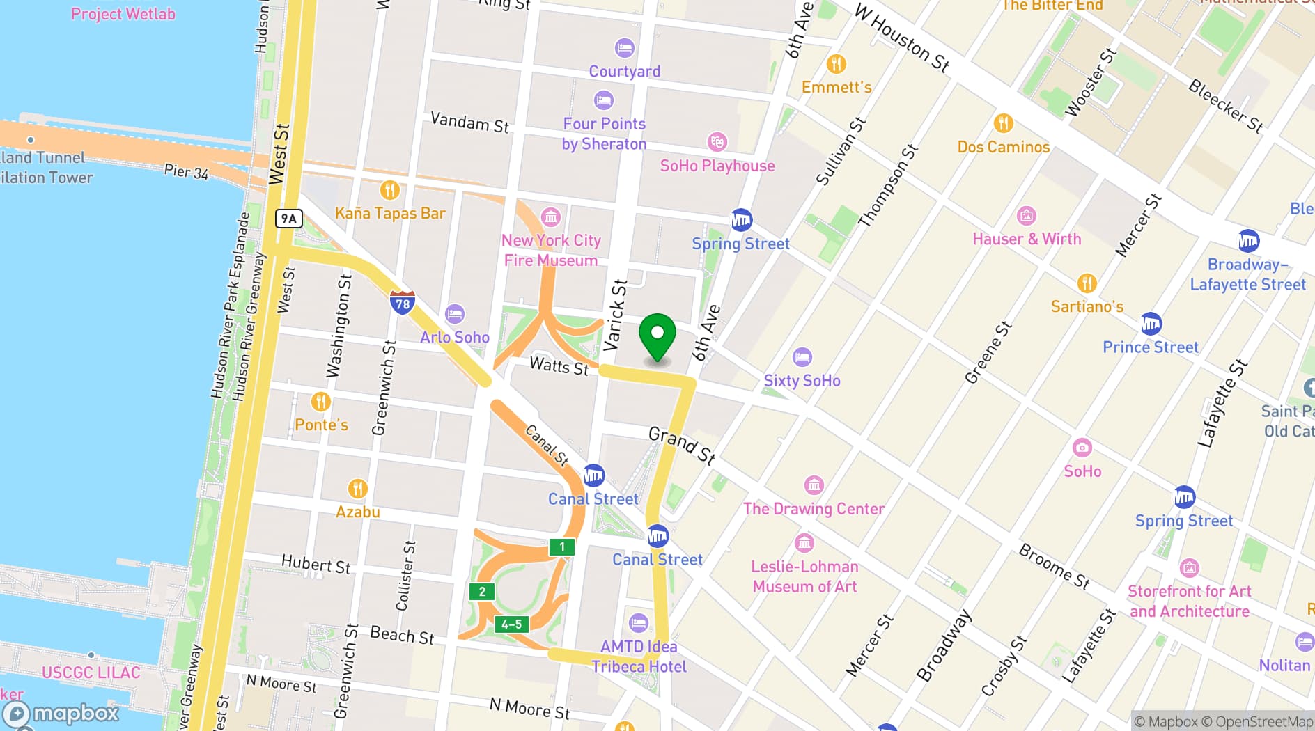 Map showing SoHo 54 Hotel