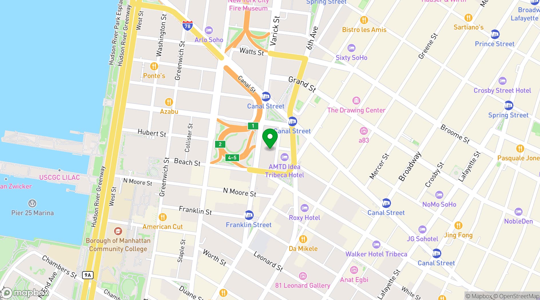 Map showing Spring Studios New York