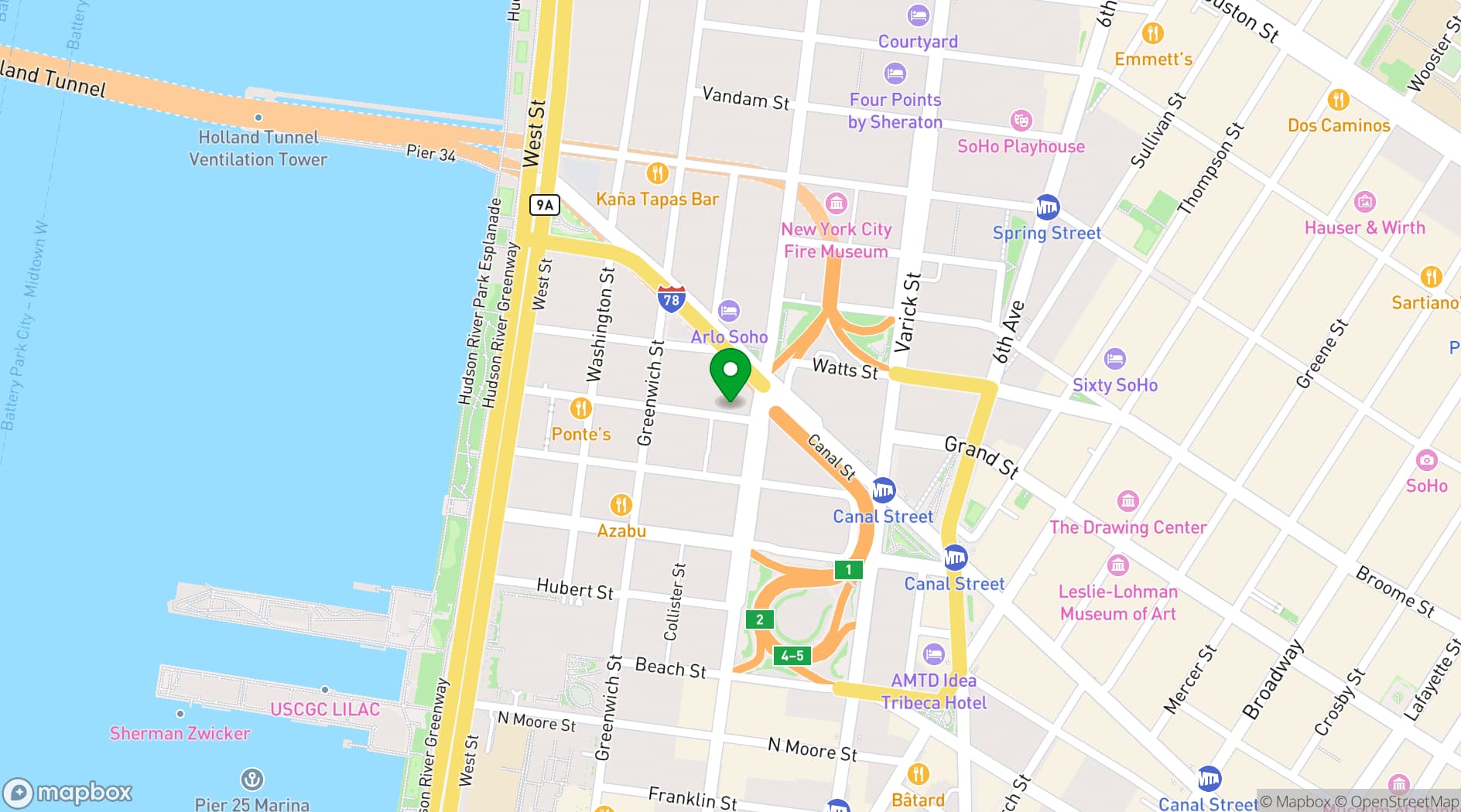 Map showing Tribeca Rooftop