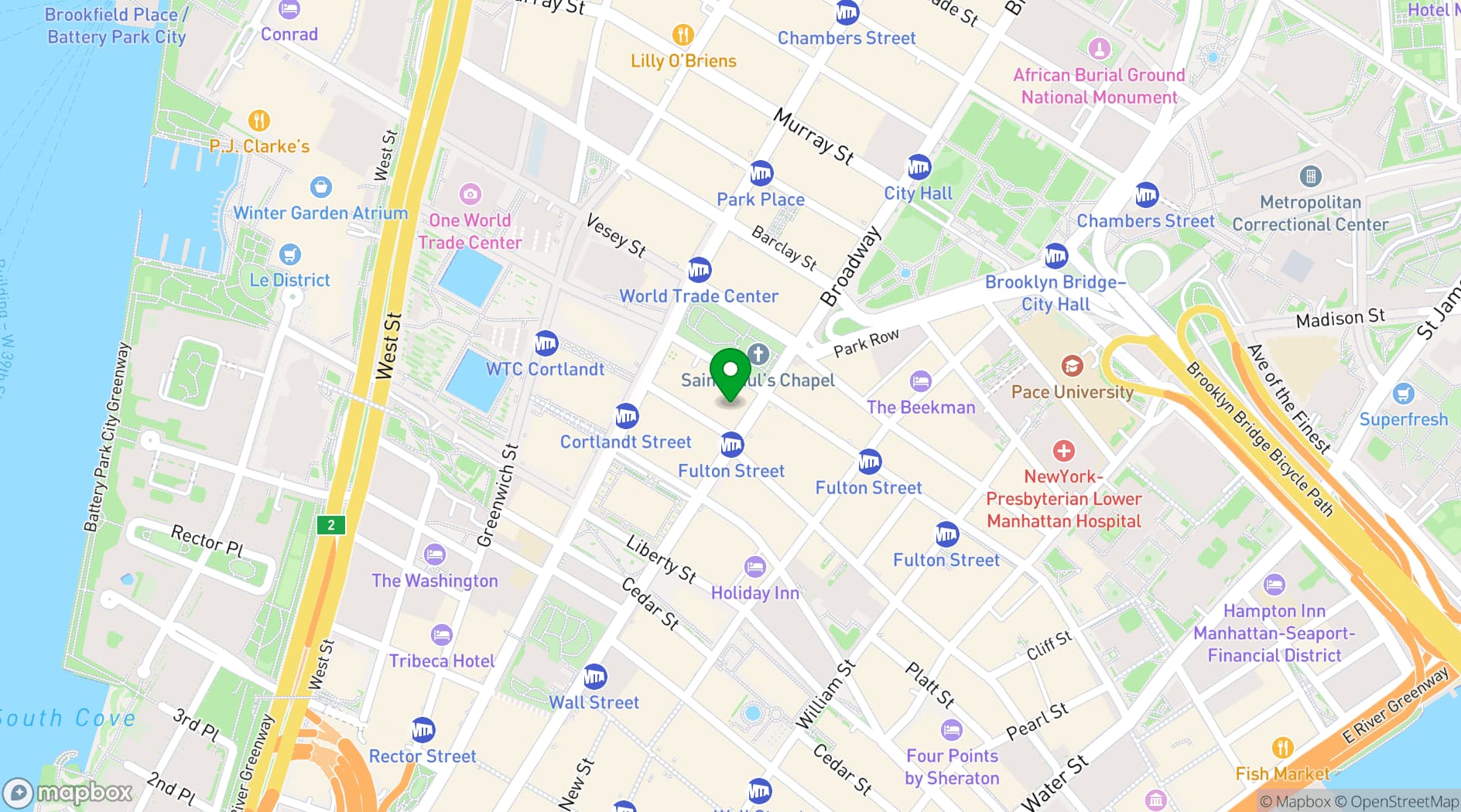 Map showing Nobu Downtown