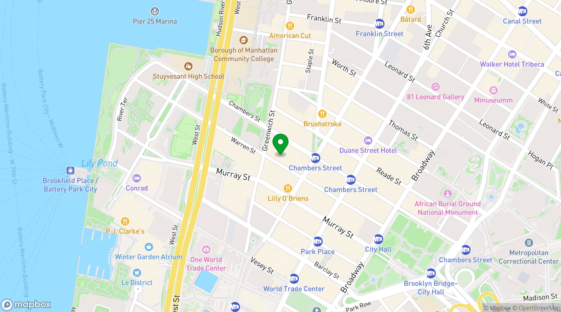 Map showing Warren Street Hotel
