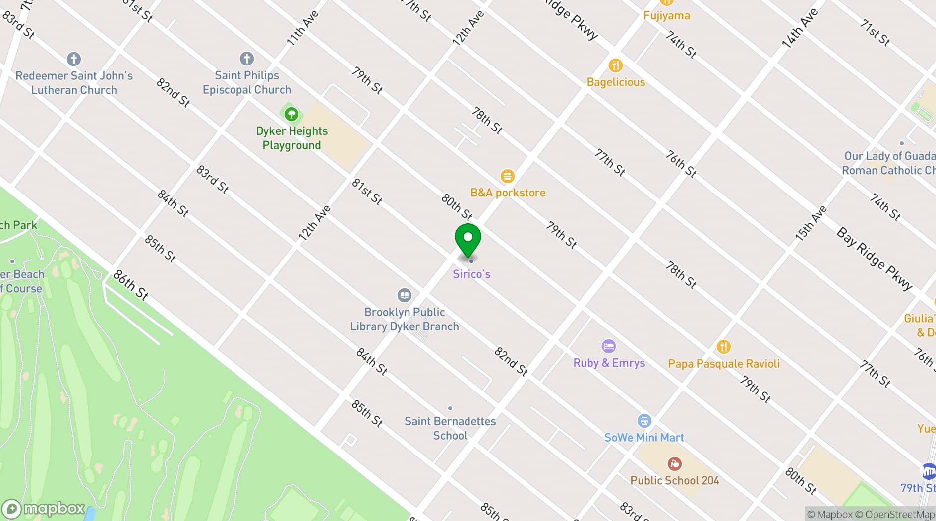 Map showing Sirico’s Caterers
