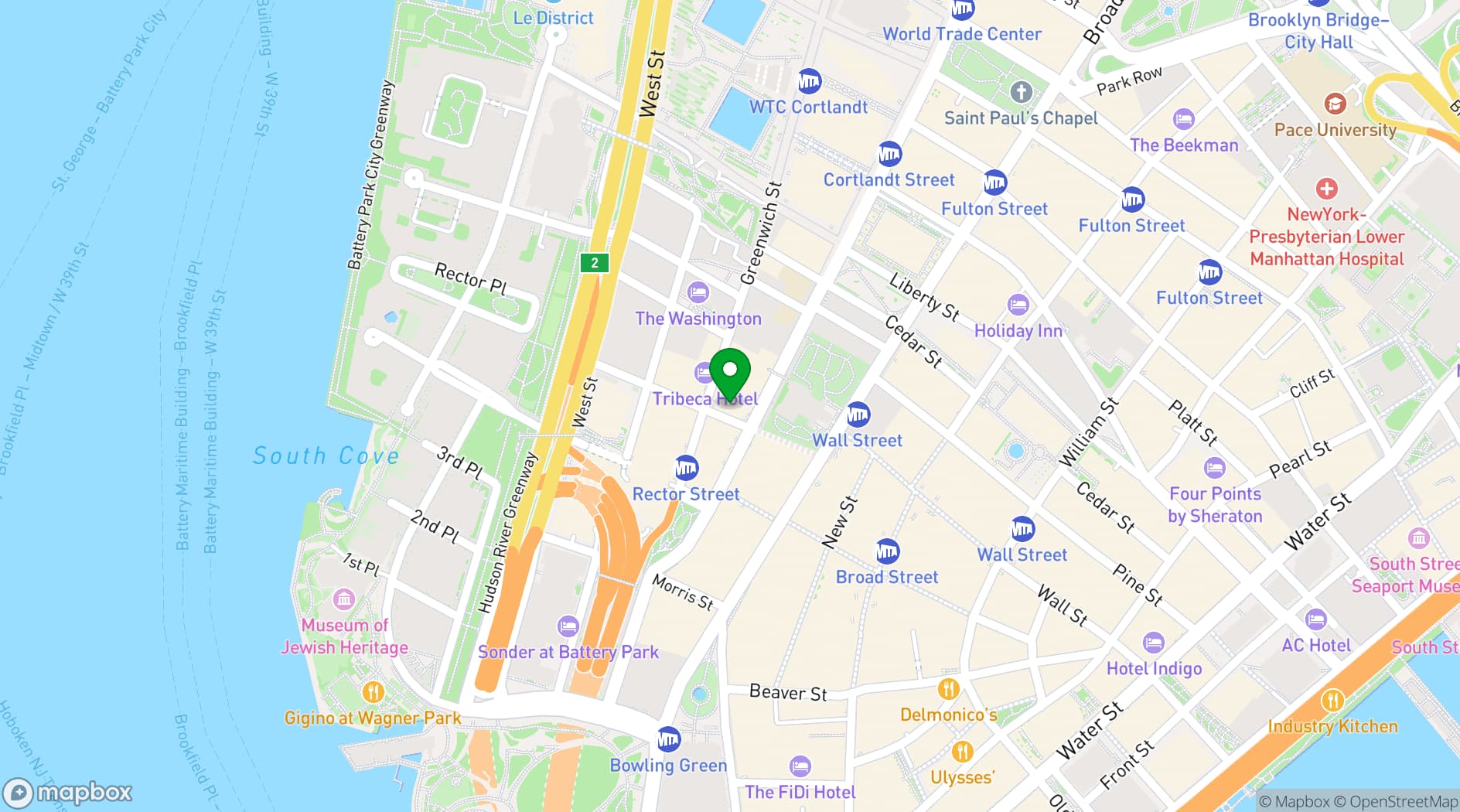 Map showing Convene 101 Greenwich St (New York)
