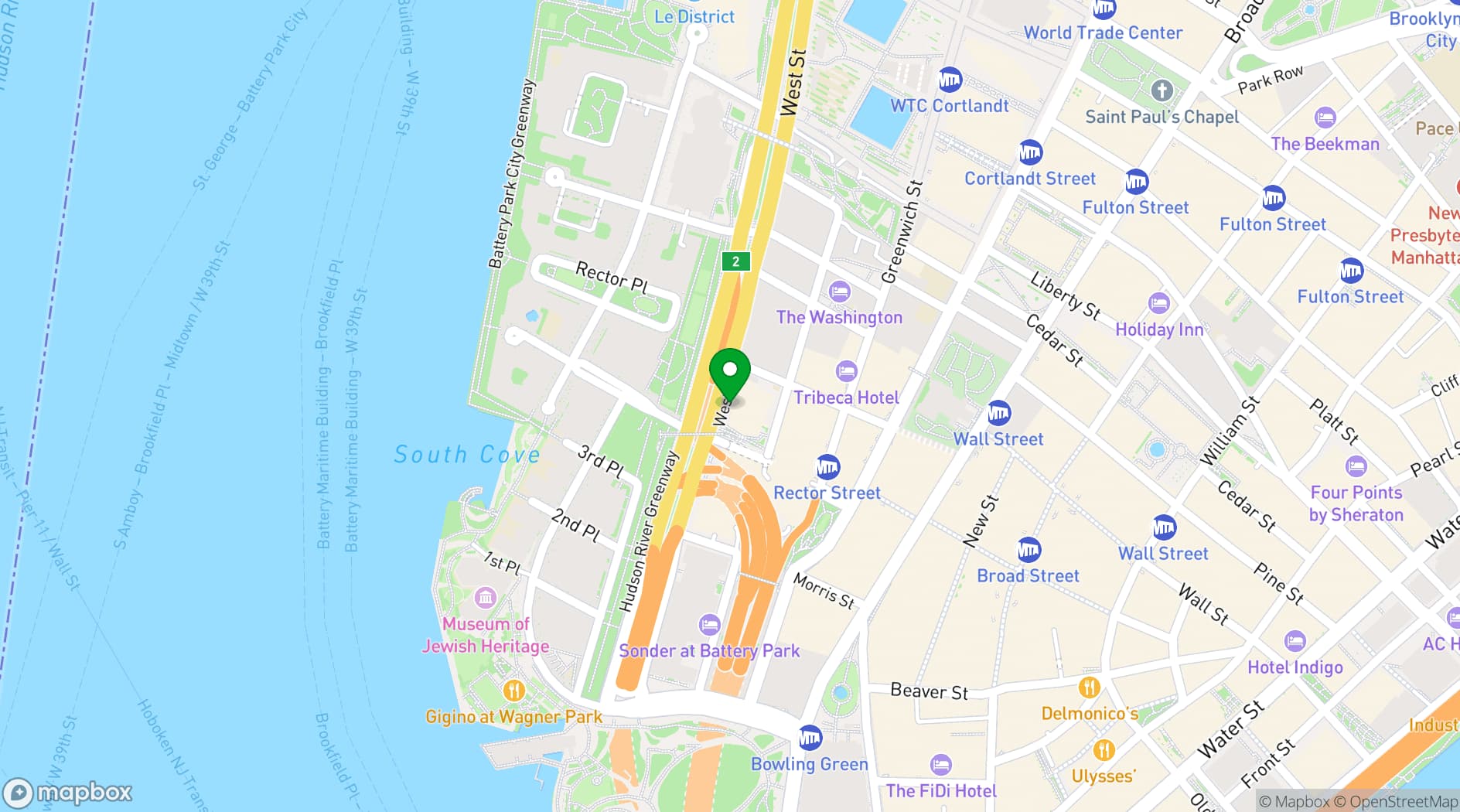 Map showing NY Marriott Downtown