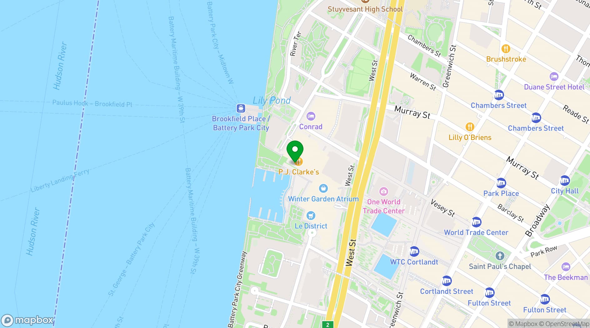 Map showing P.J. Clarke's On The Hudson