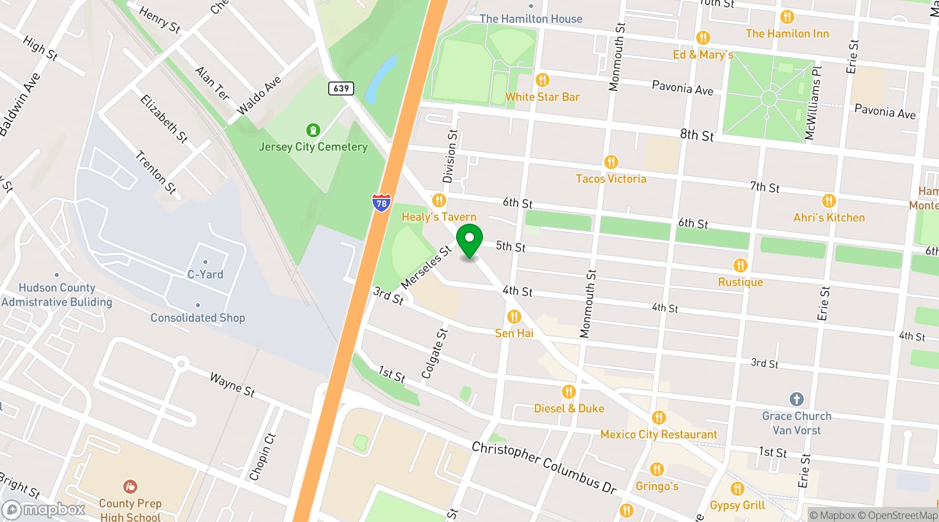 Map showing White Eagle Hall Jersey City