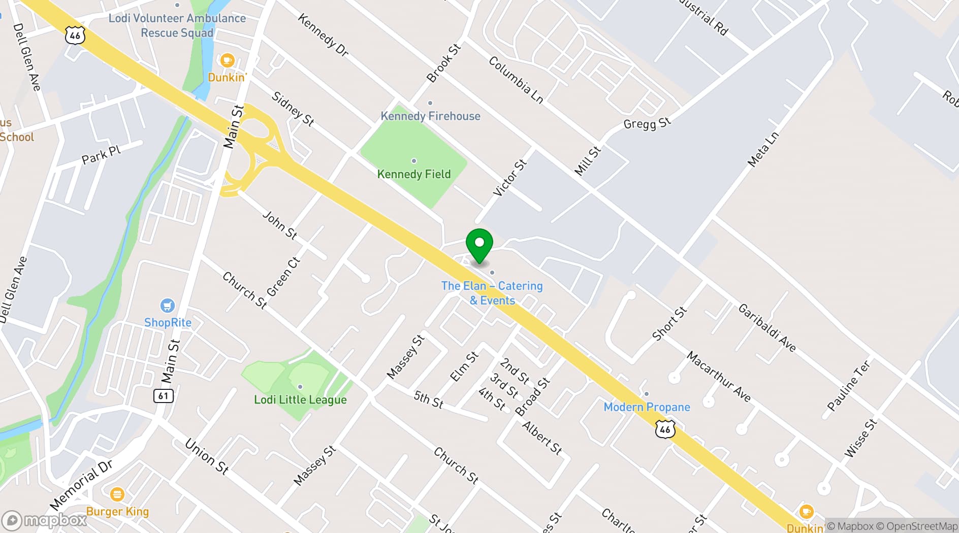 Map showing The Elan Hospitality Group