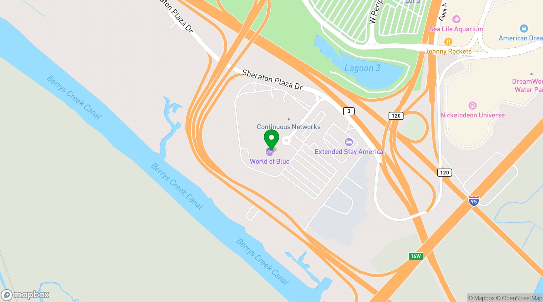 Map showing Hilton Meadowlands