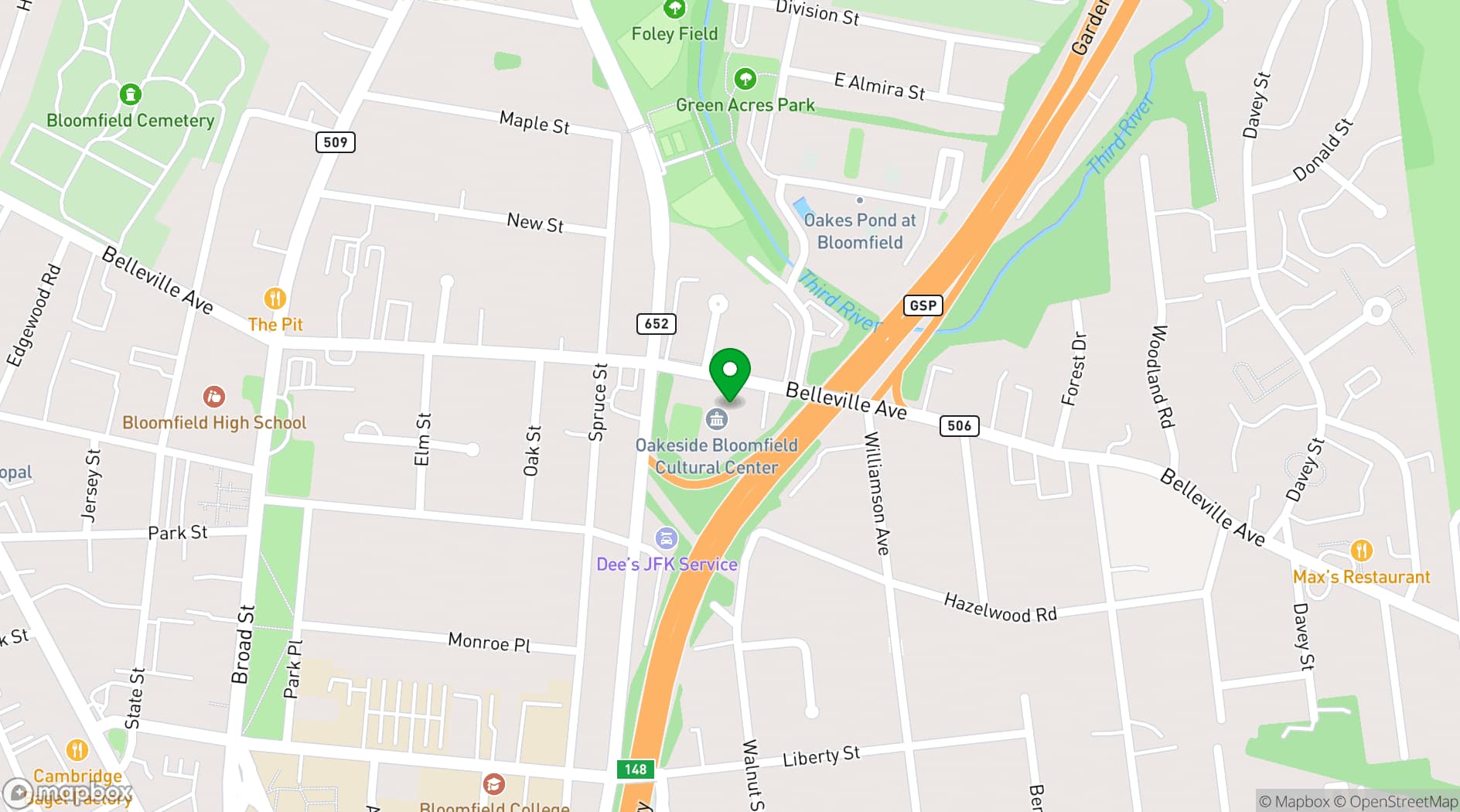 Map showing Oakeside Mansion & Gardens