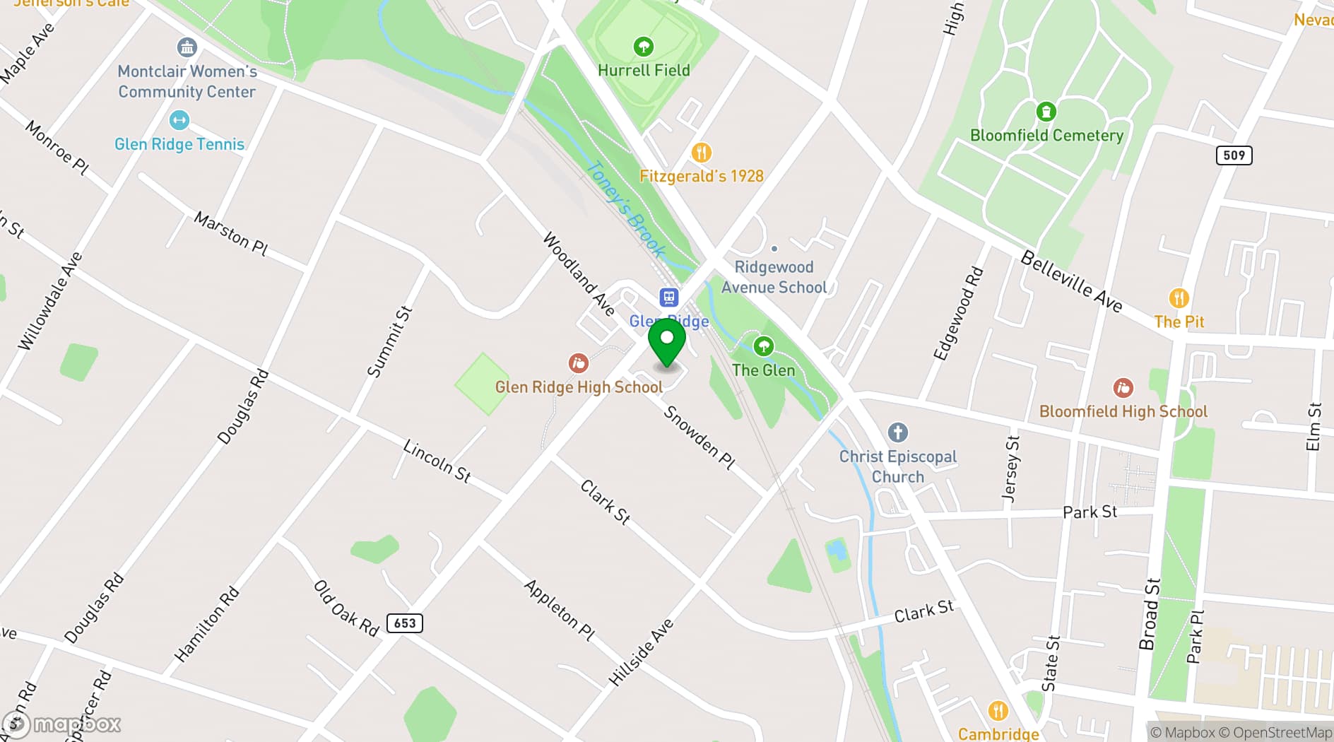 Map showing Women's Club of Glen Ridge