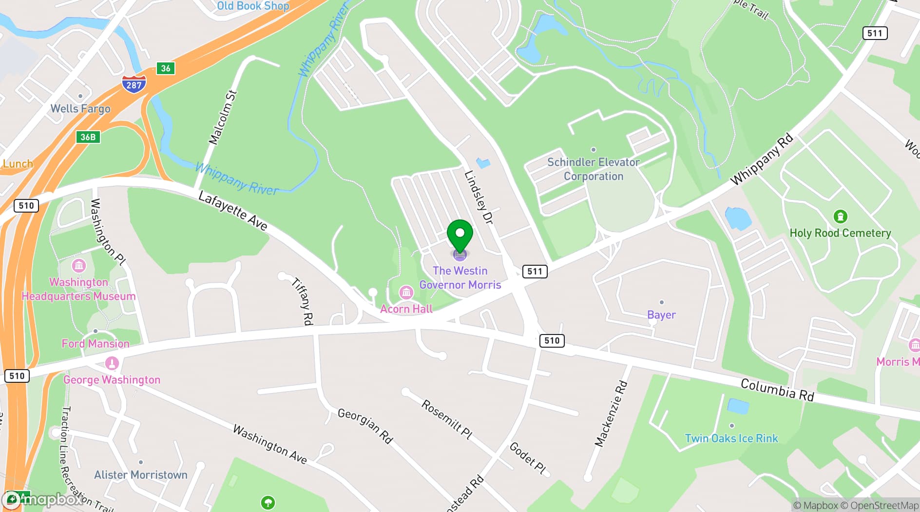 Map showing The Westin Governor Morris, Morristown