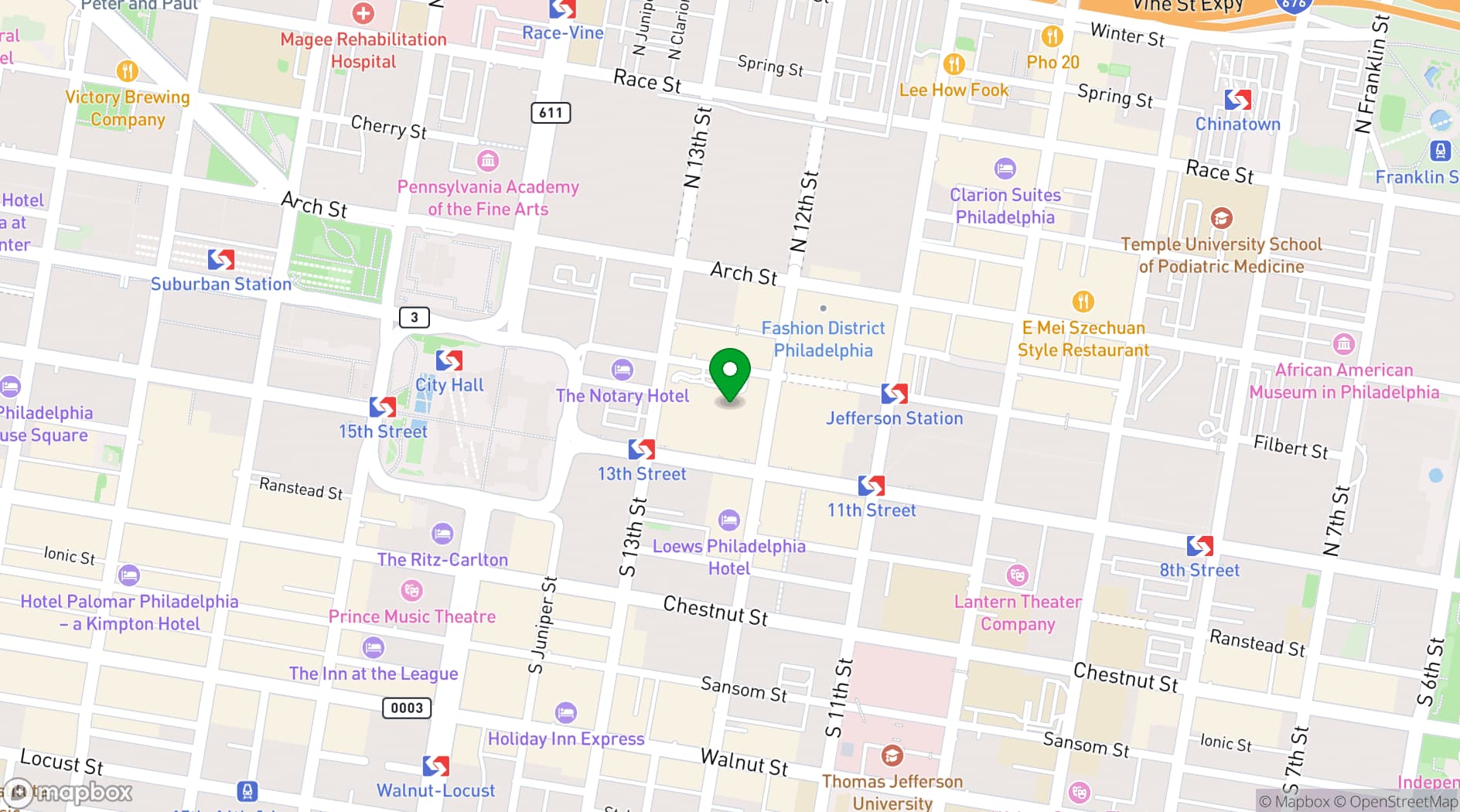 Map showing Philadelphia Marriott Downtown