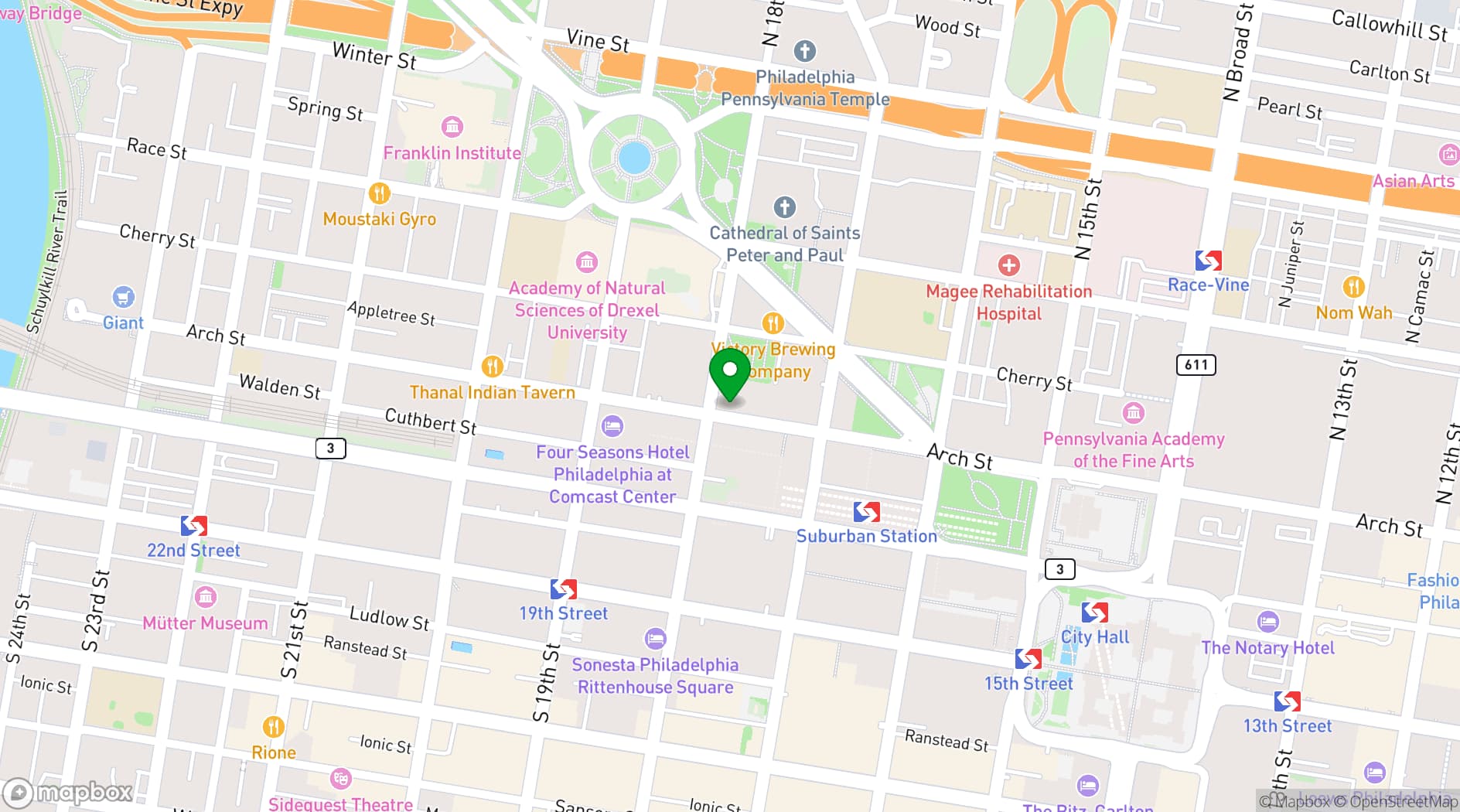 Map showing Vue on 50 Venue