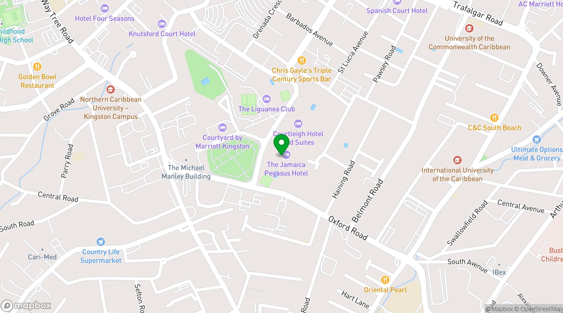 Map showing Jamaica Pegasus Hotel