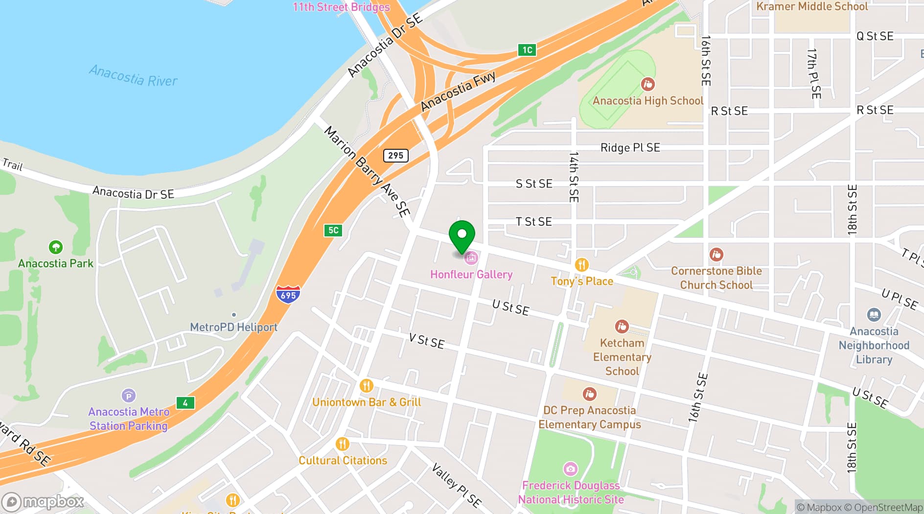 Map showing Anacostia Arts Center