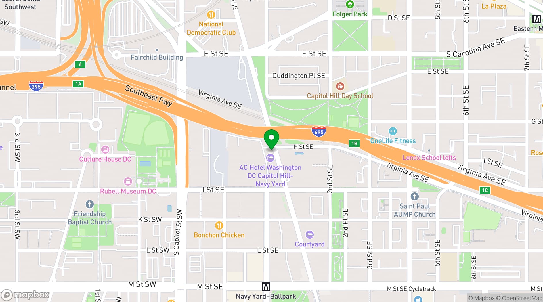 Map showing AC Hotel Washington DC Capitol Hill Navy Yard