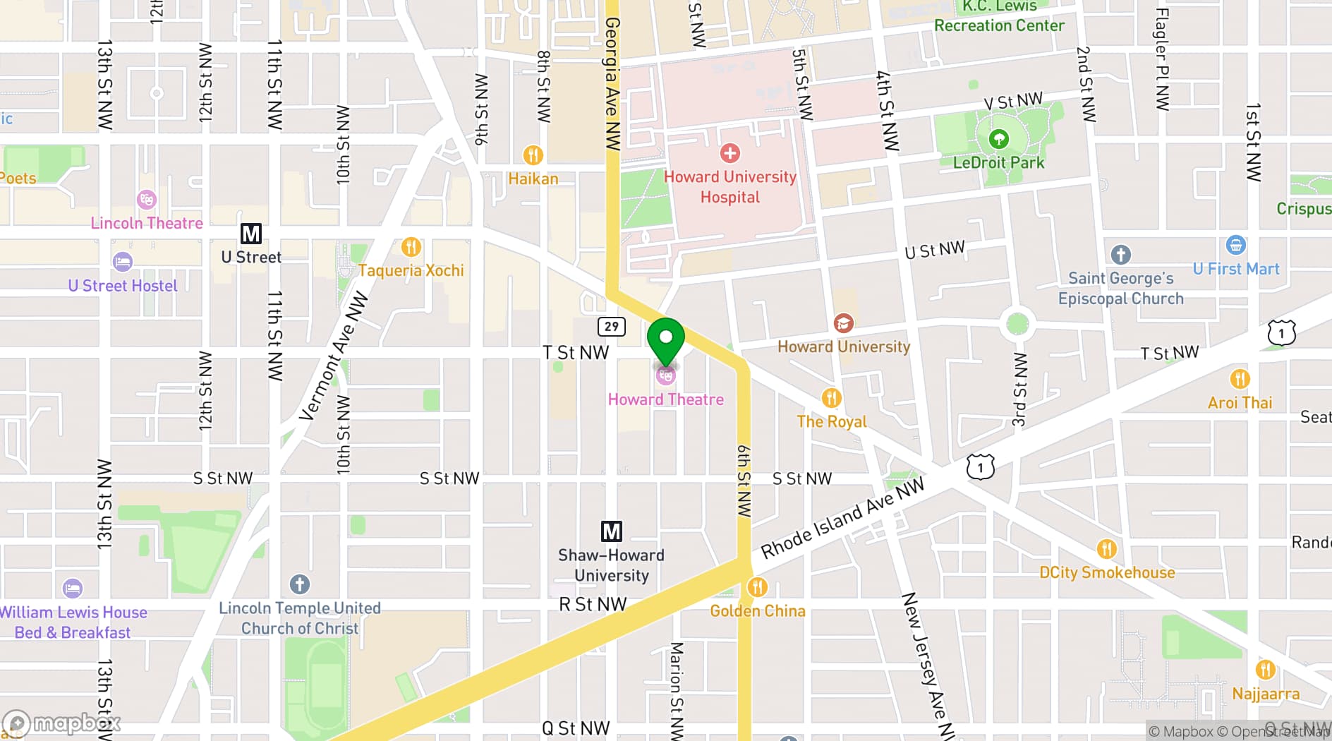Map showing The Howard Theatre