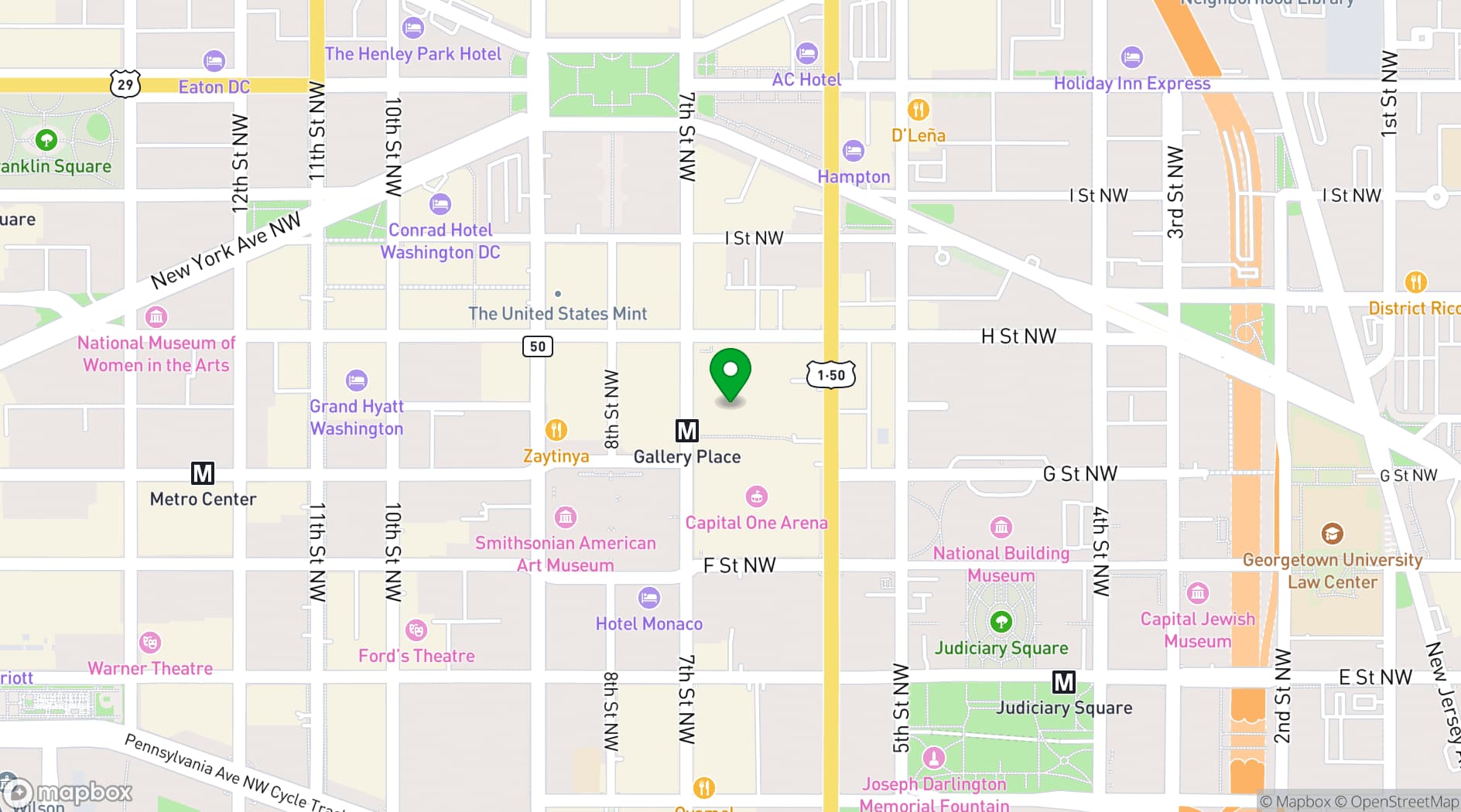 Map showing Clyde's of Gallery Place