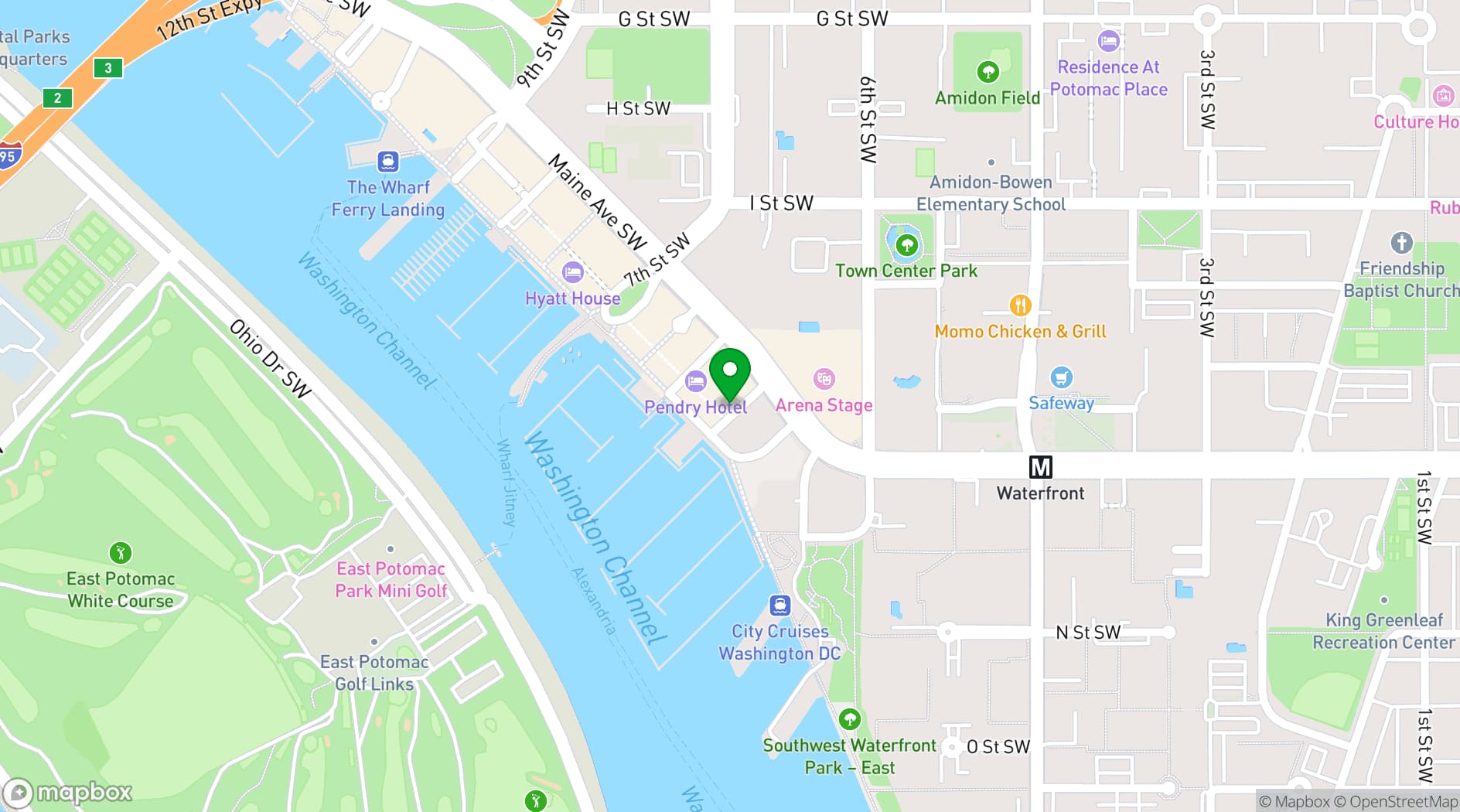 Map showing Pendry Washington DC – The Wharf