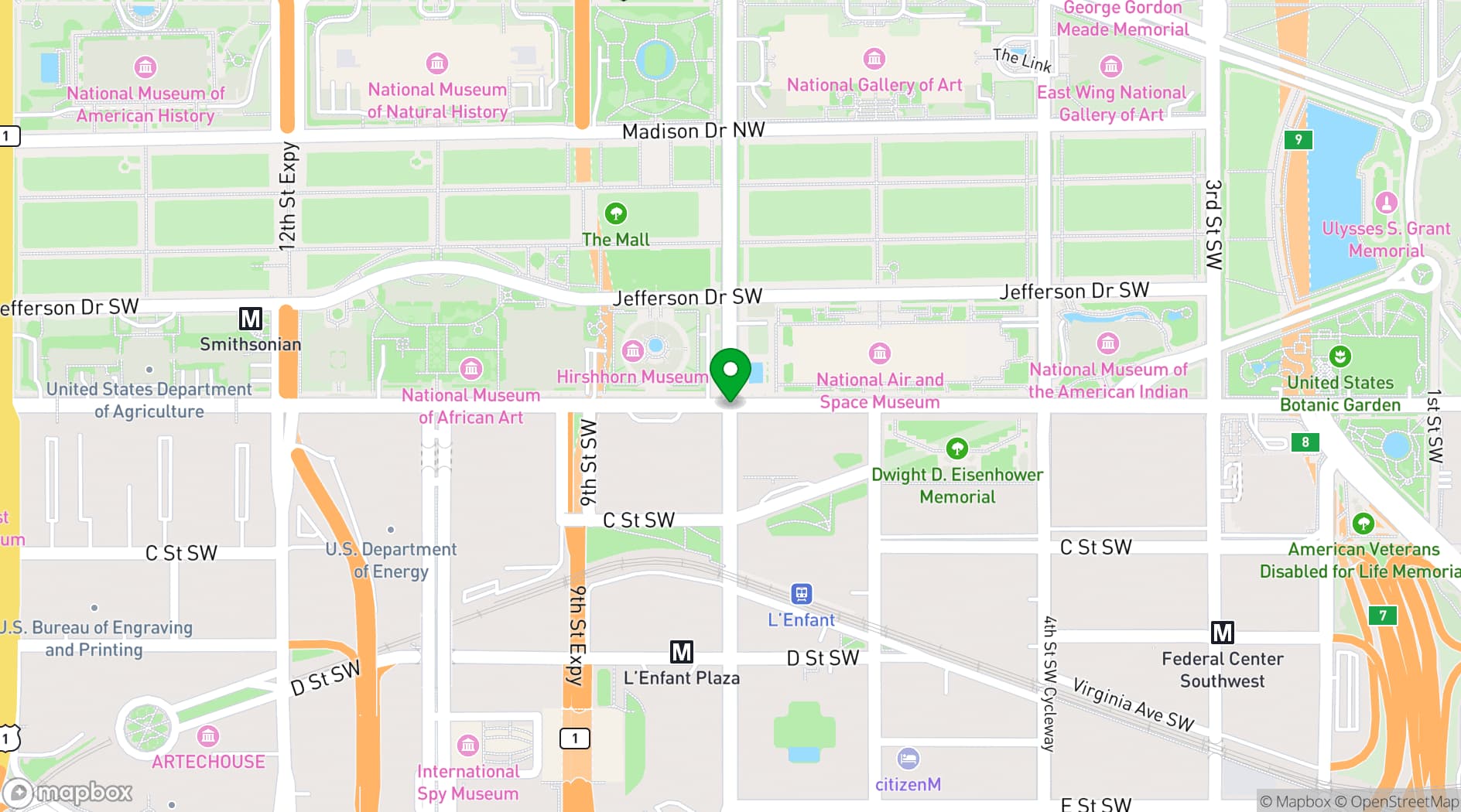 Map showing Hirshhorn Museum and Sculpture Garden