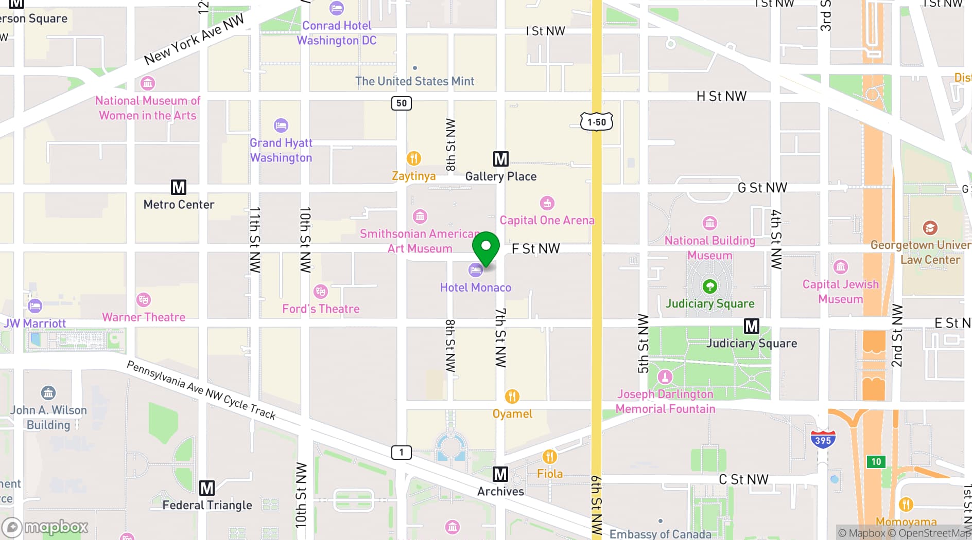 Map showing Kimpton Hotel Monaco