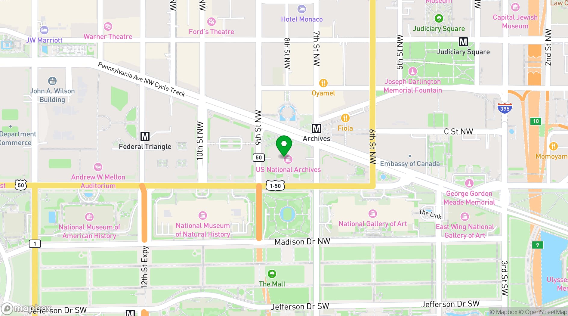 Map showing National Archives