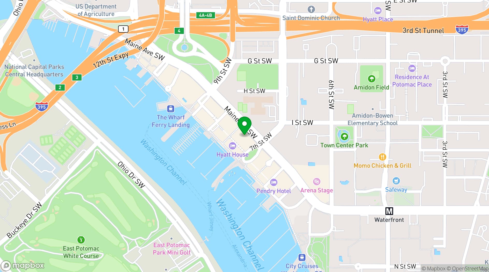 Map showing Hilton Washington DC National Mall The Wharf