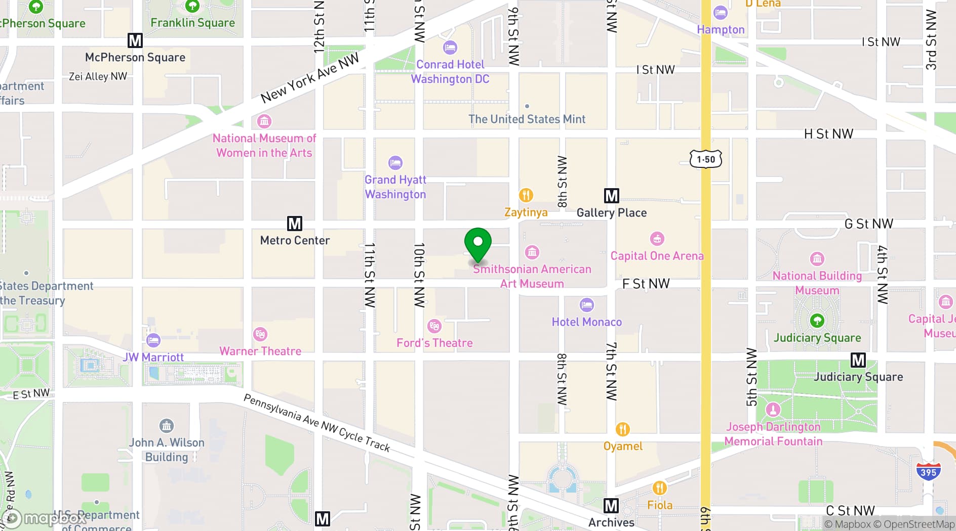 Map showing Succotash Restaurant Penn Quarter DC