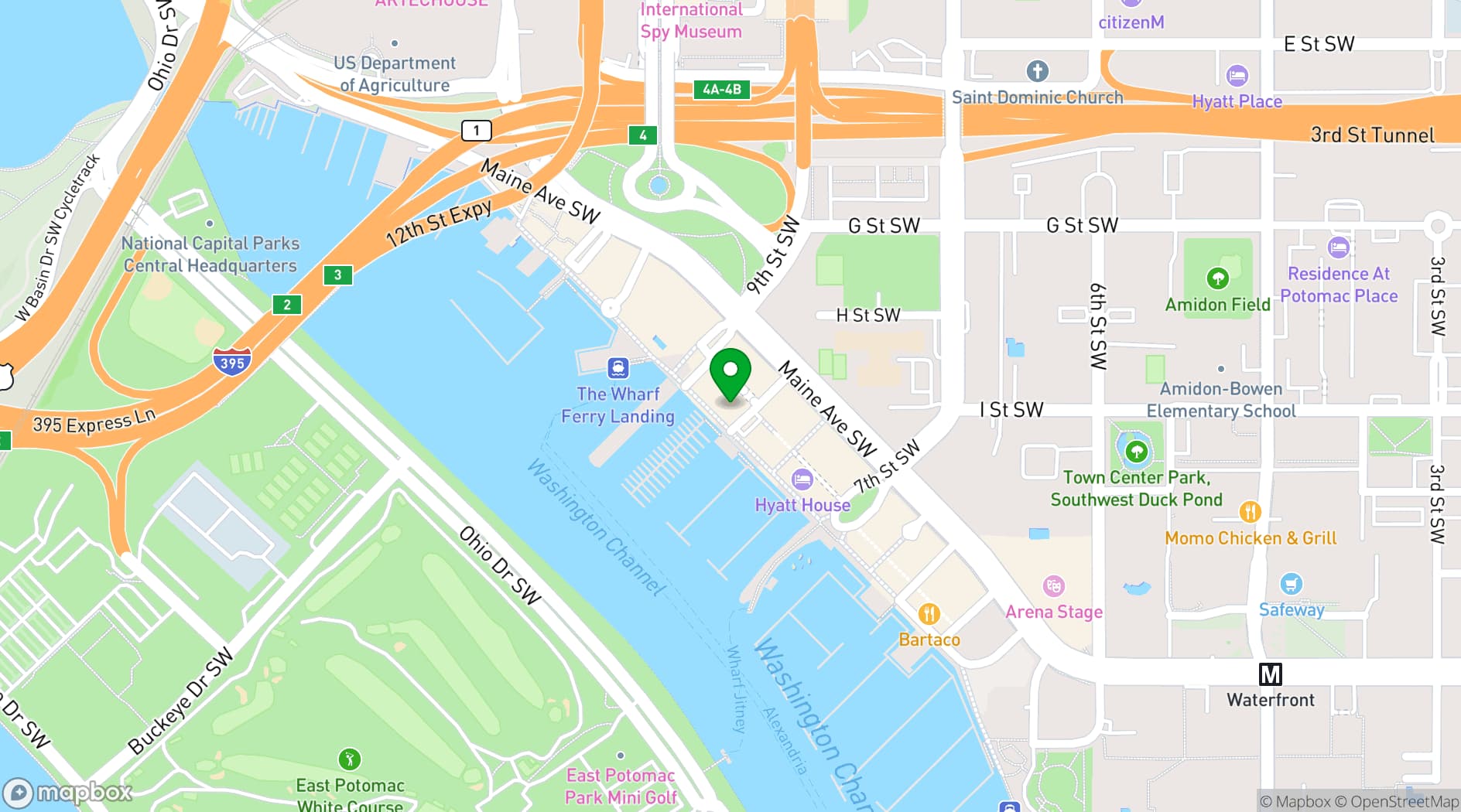 Map showing InterContinental Washington D.C. – The Wharf