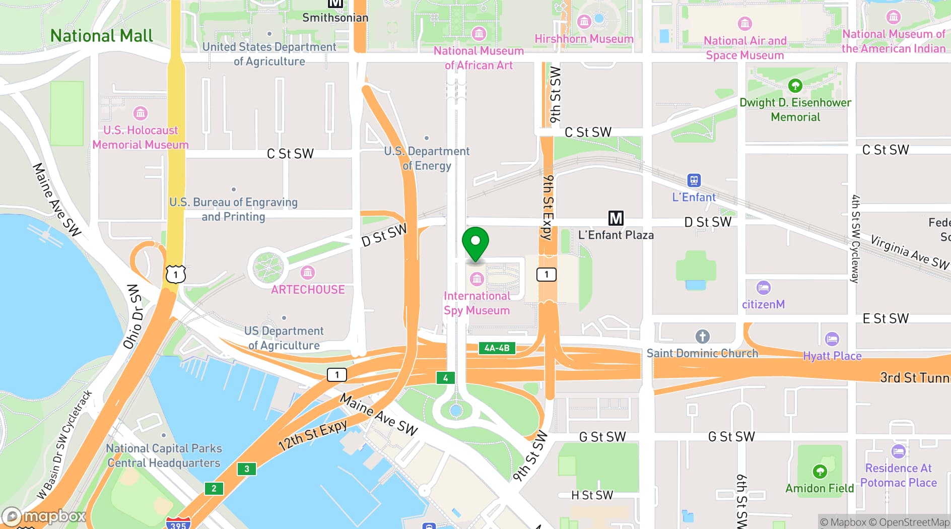 Map showing International Spy Museum