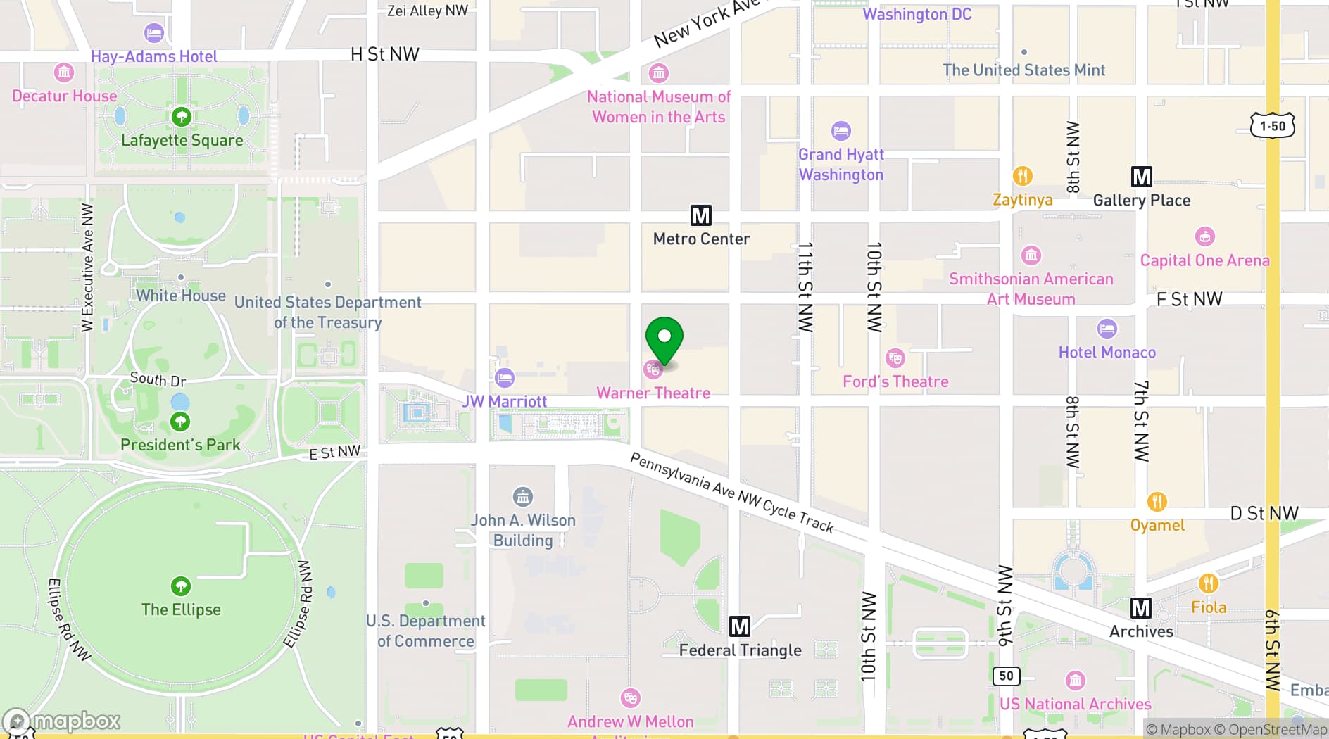 Map showing Warner Theatre