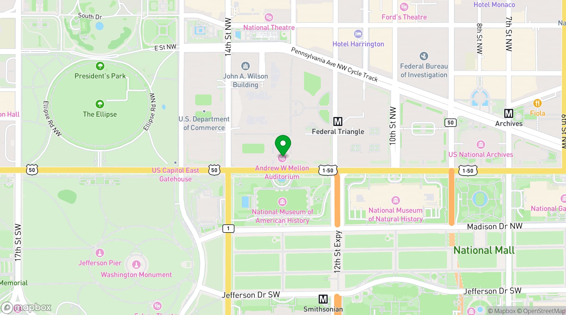 Map showing Andrew W. Mellon Auditorium