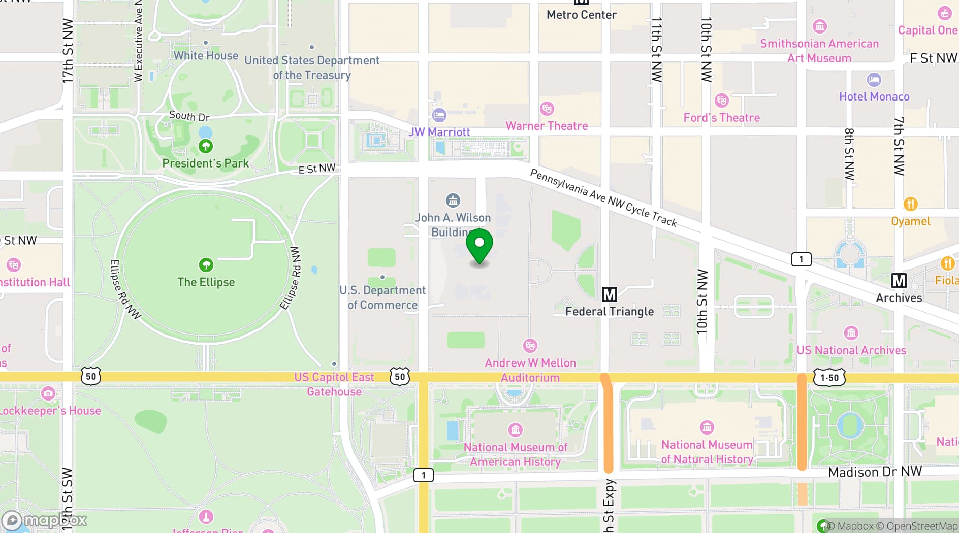 Map showing Ronald Reagan Building and International Trade Center