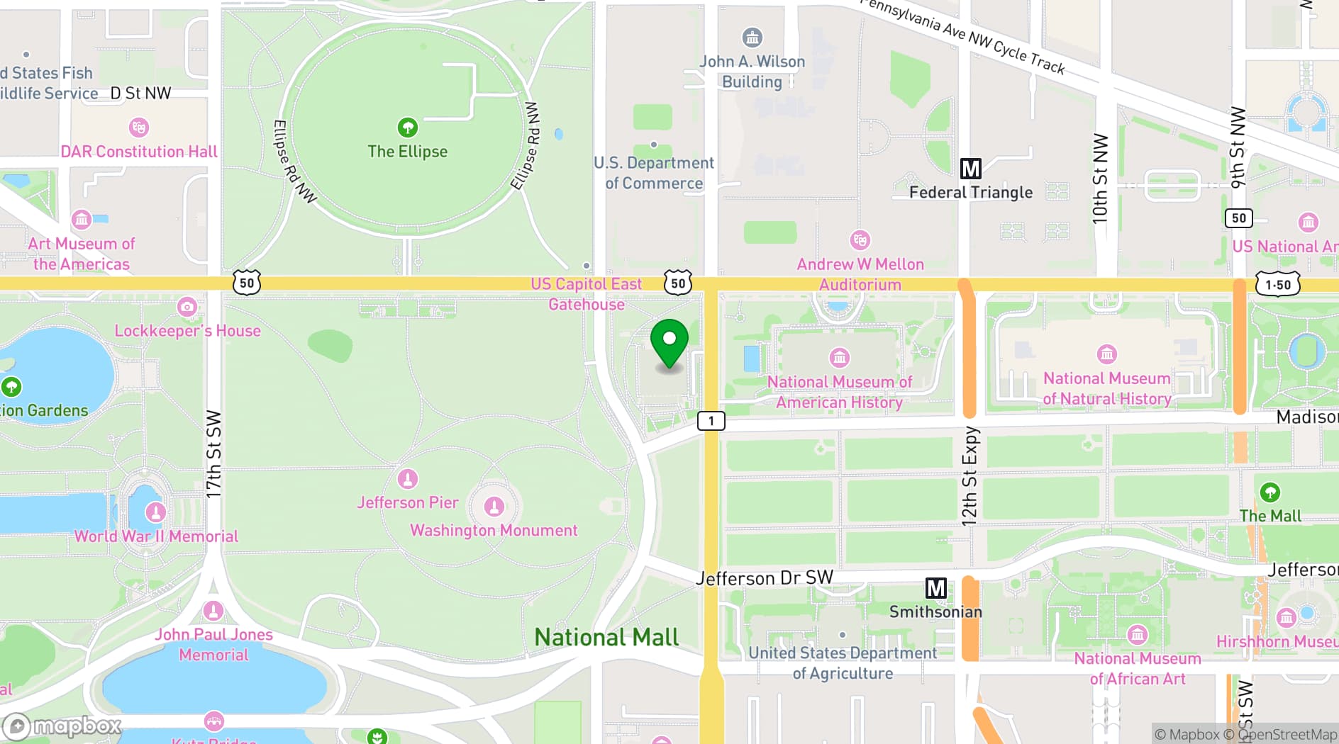 Map showing National Museum of African American History and Culture