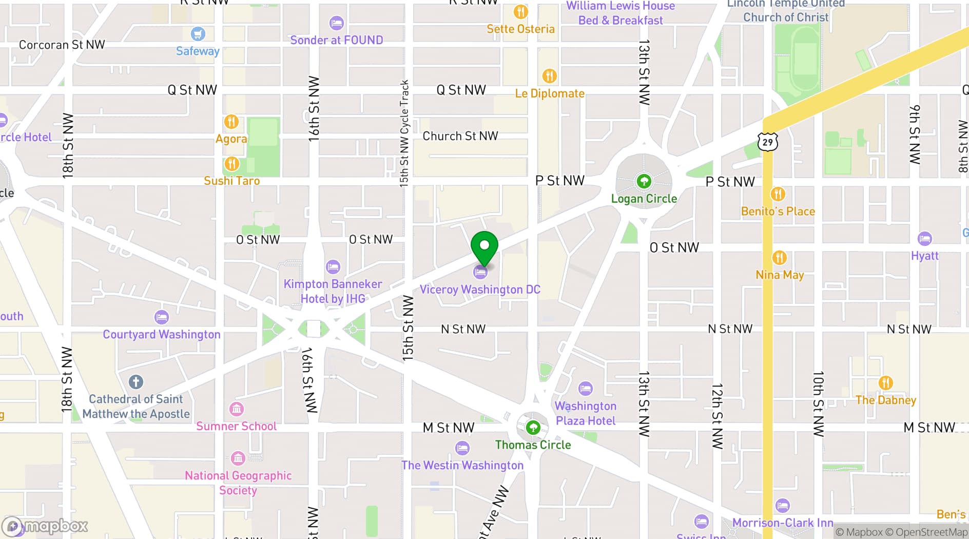 Map showing Viceroy Washington DC