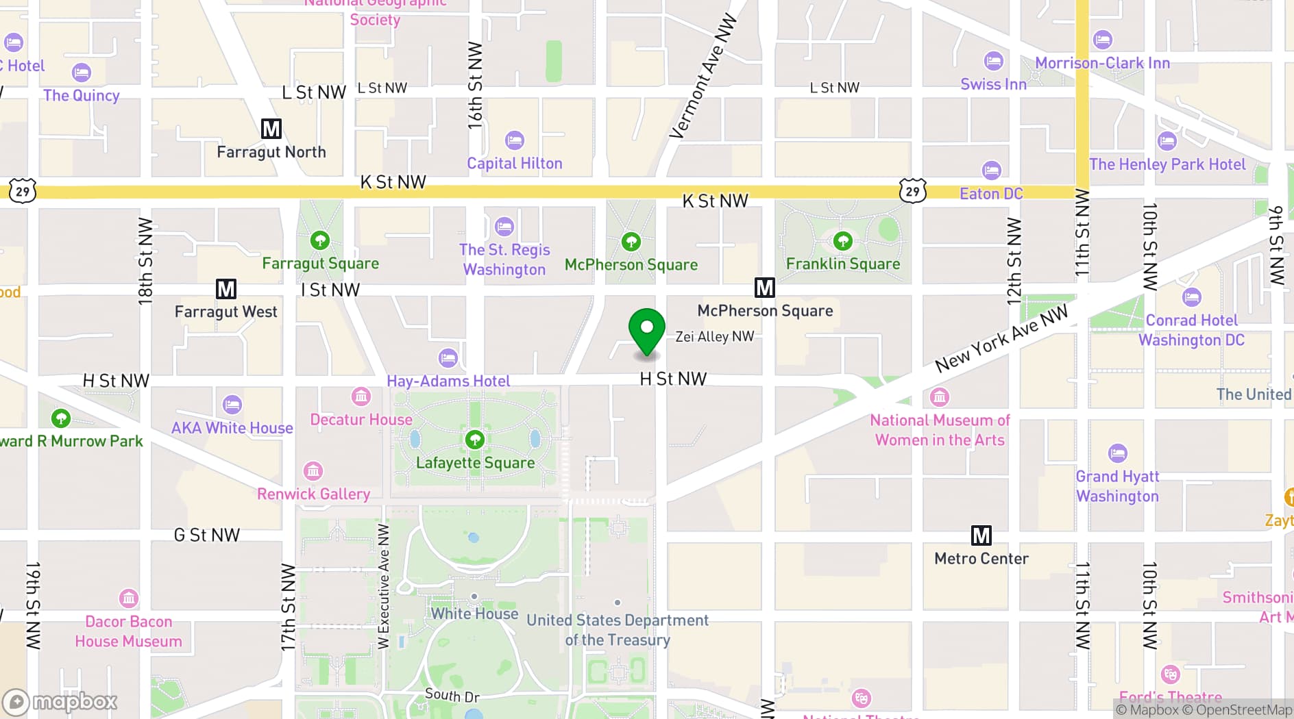 Map showing Sofitel Washington DC Lafayette Square
