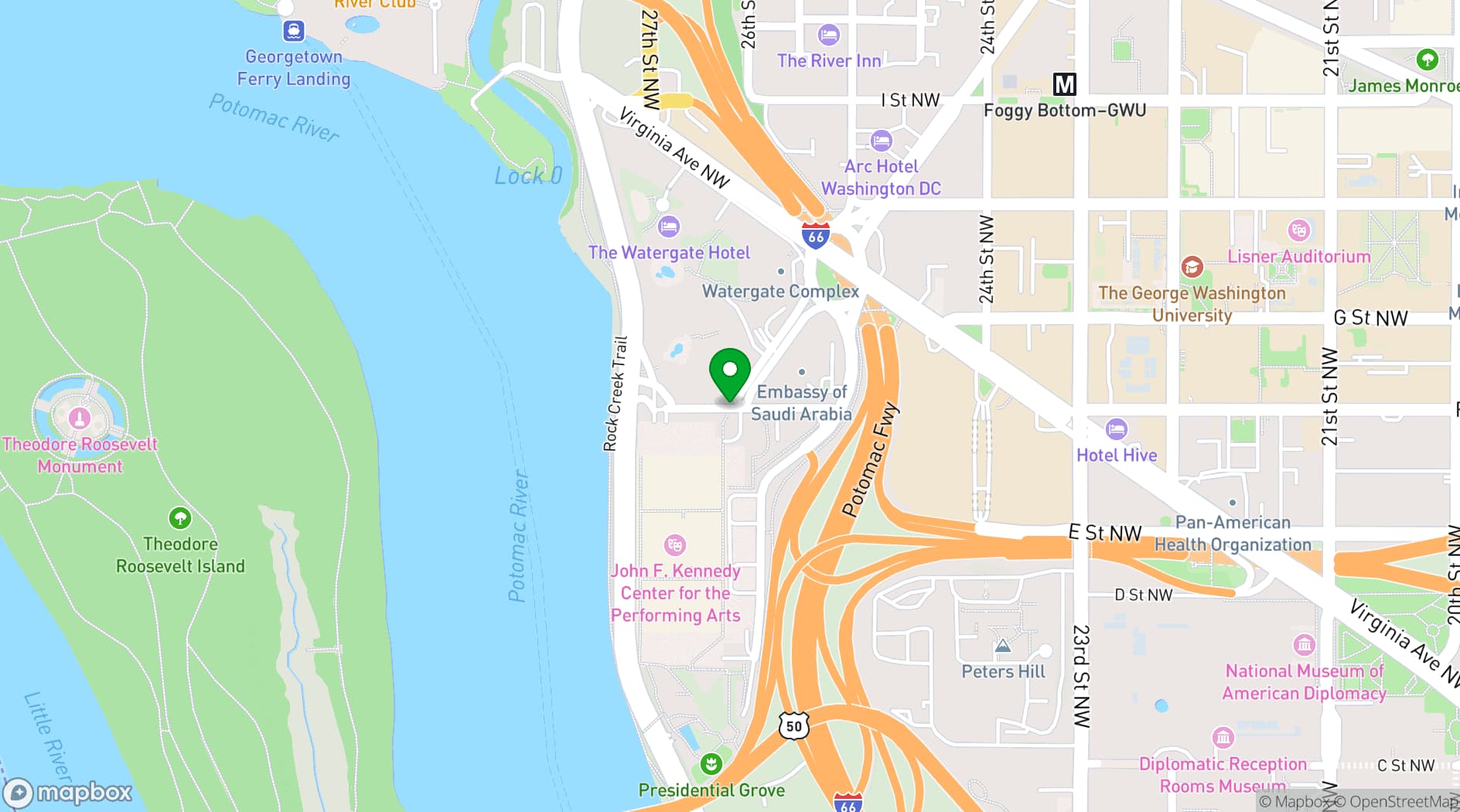 Map showing Kennedy Center