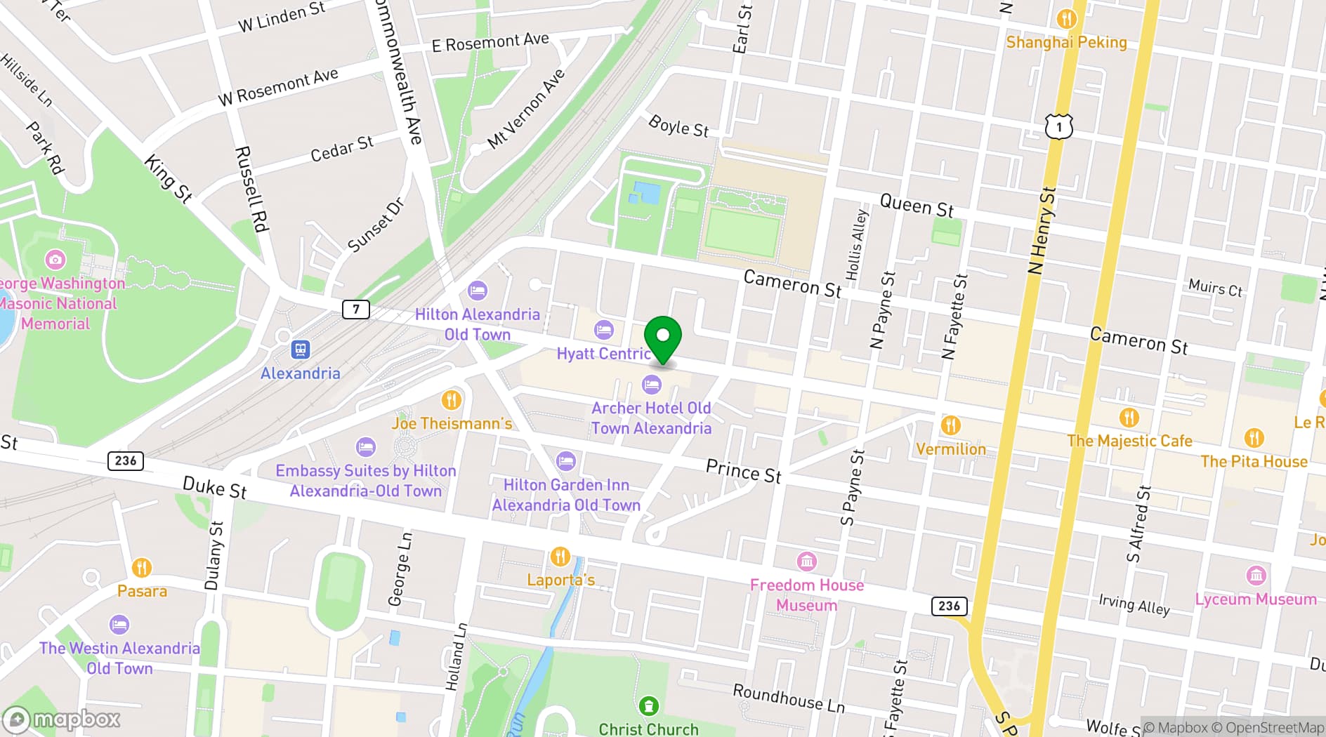Map showing Archer Hotel Alexandria