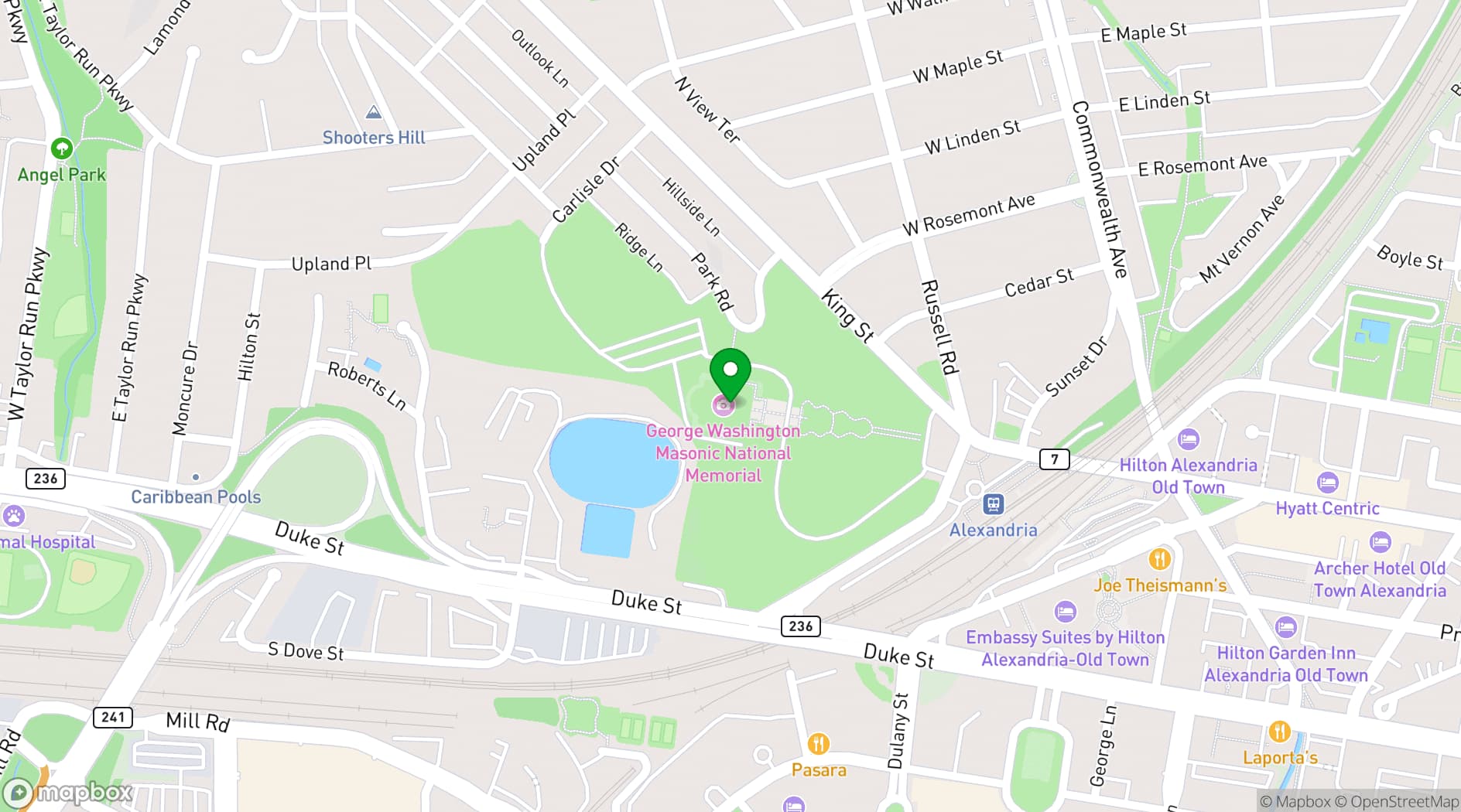 Map showing George Washington Masonic National Memorial