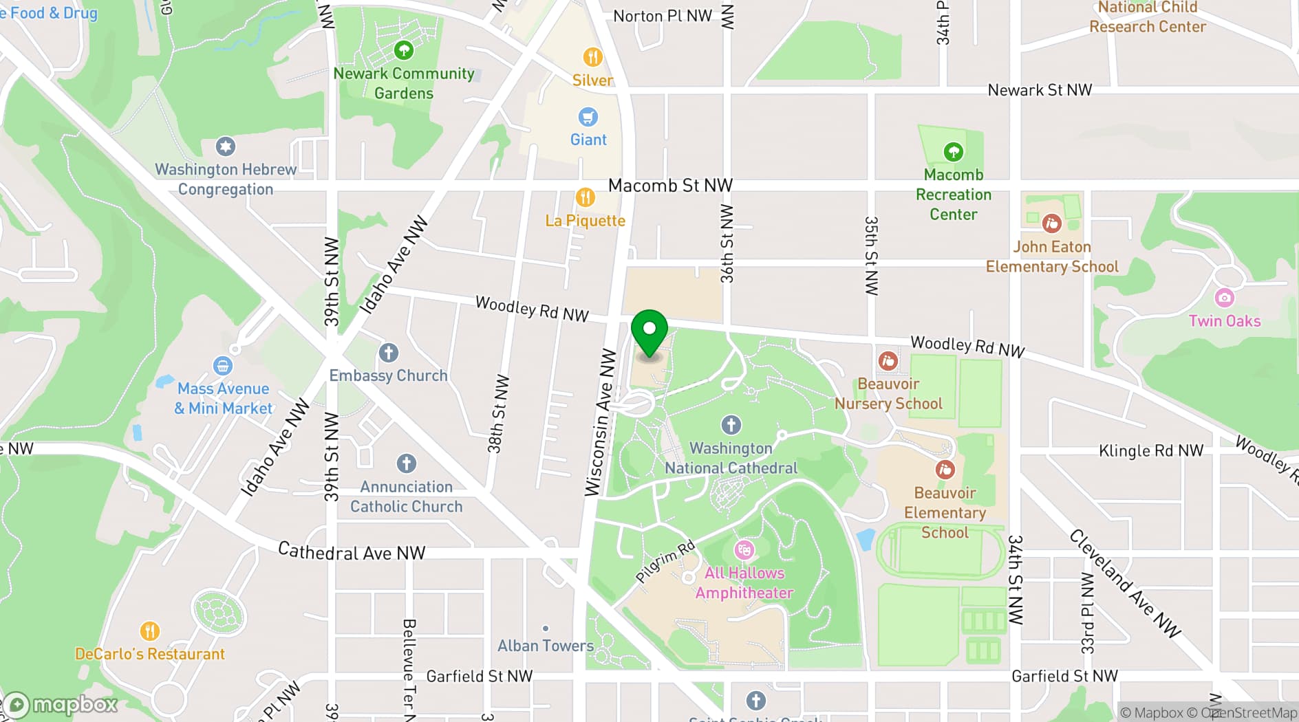 Map showing Washington National Cathedral