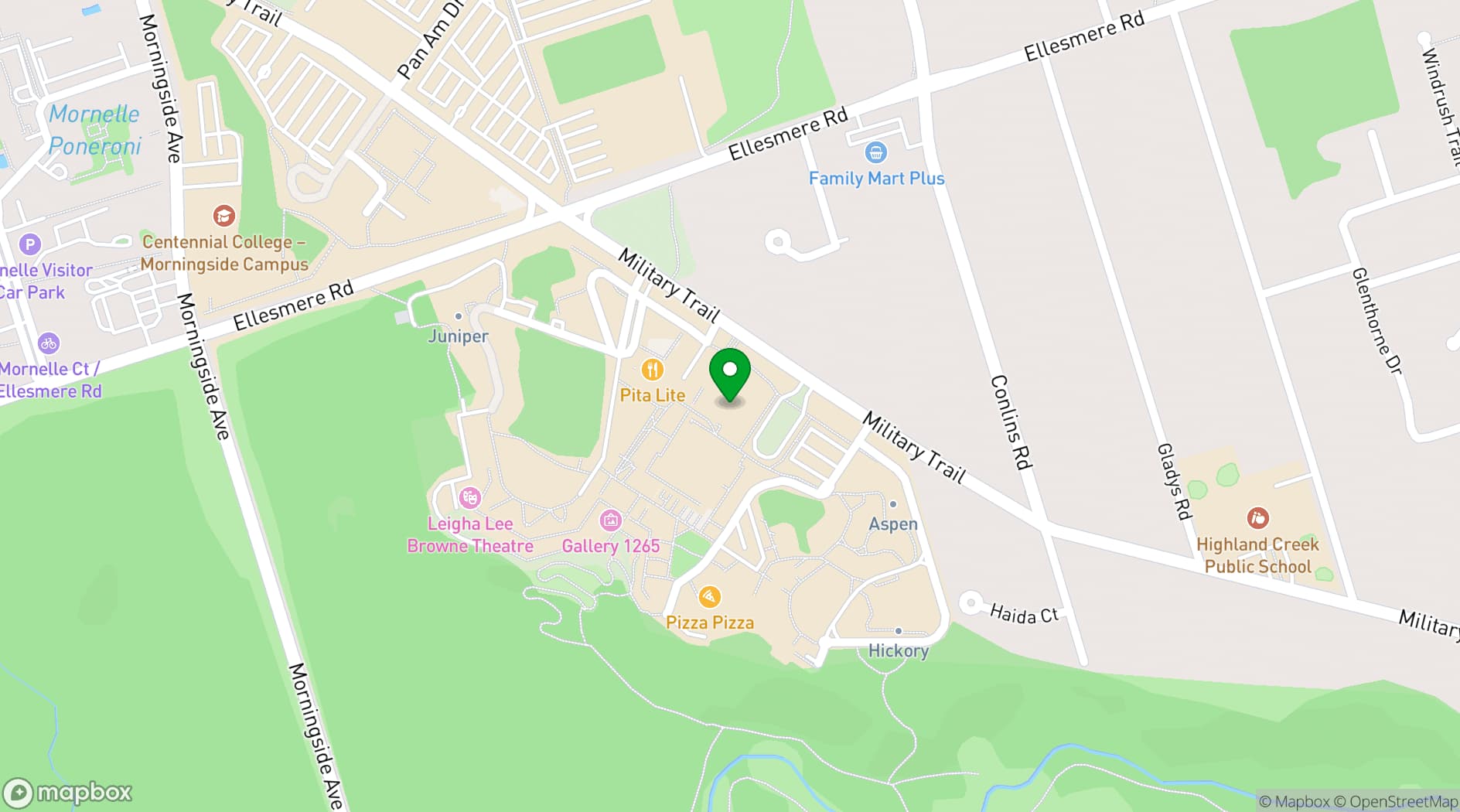 Map showing University of Toronto Scarborough