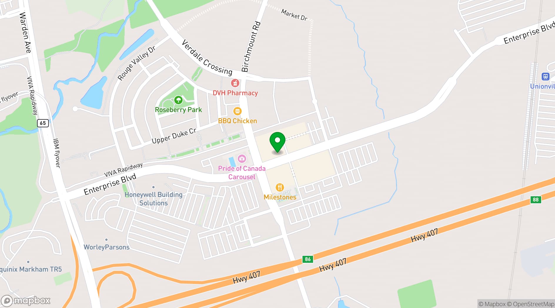 Map showing Toronto Marriott Markham
