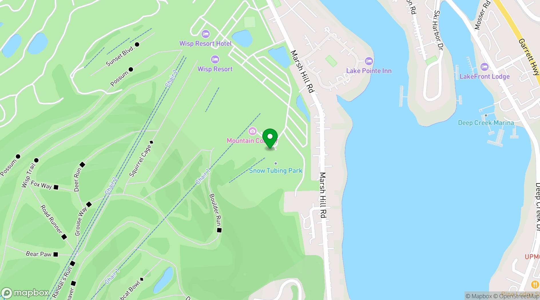 Map showing Wisp Resort