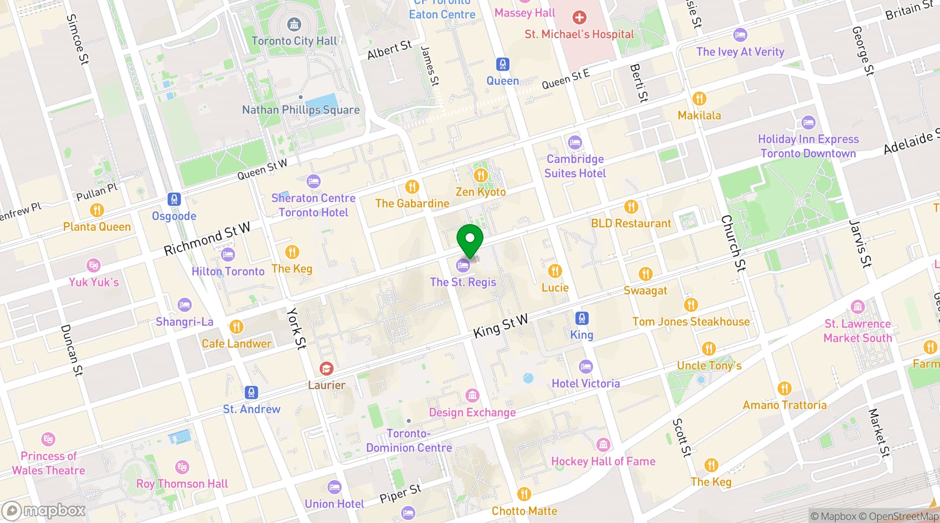 Map showing The St Regis Residences Toronto