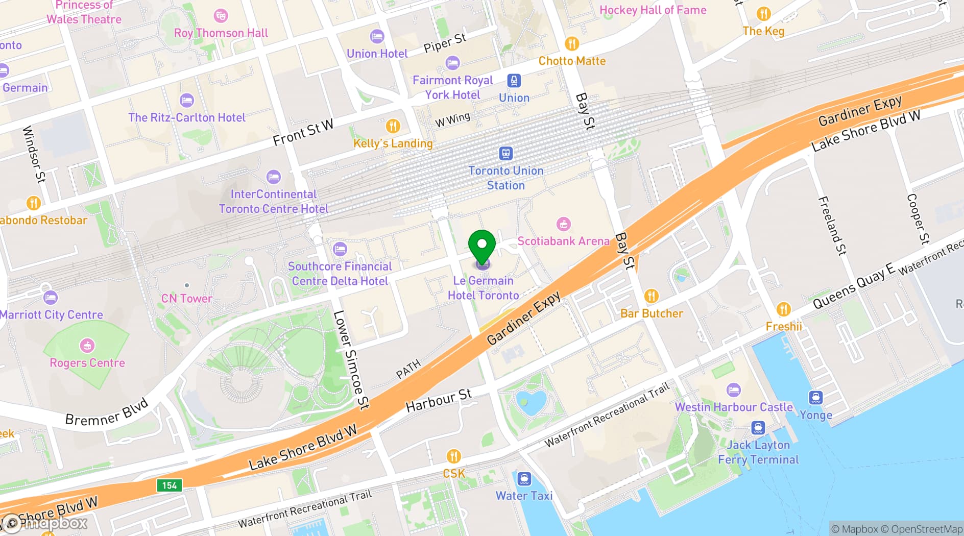Map showing Le Germain Hotel Toronto Maple Leaf Square
