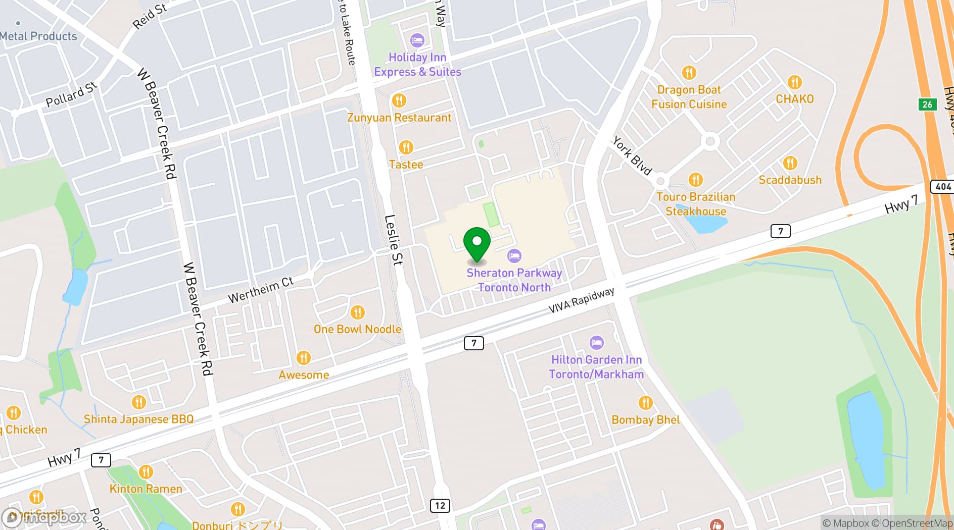 Map showing Sheraton Parkway Toronto North Hotel & Suites